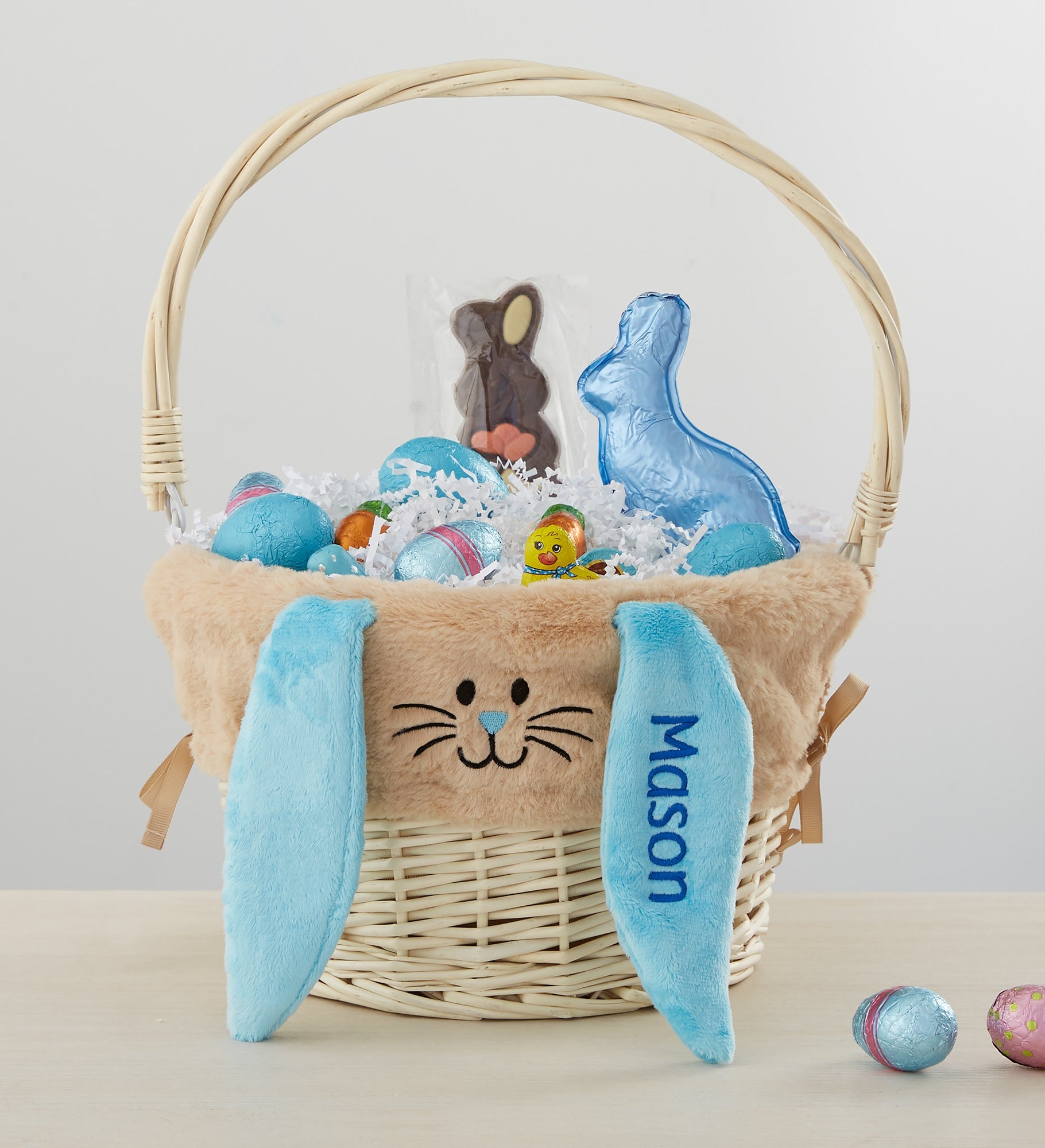Personalized Bunny Easter Basket Liner & Basket with Folding Handle