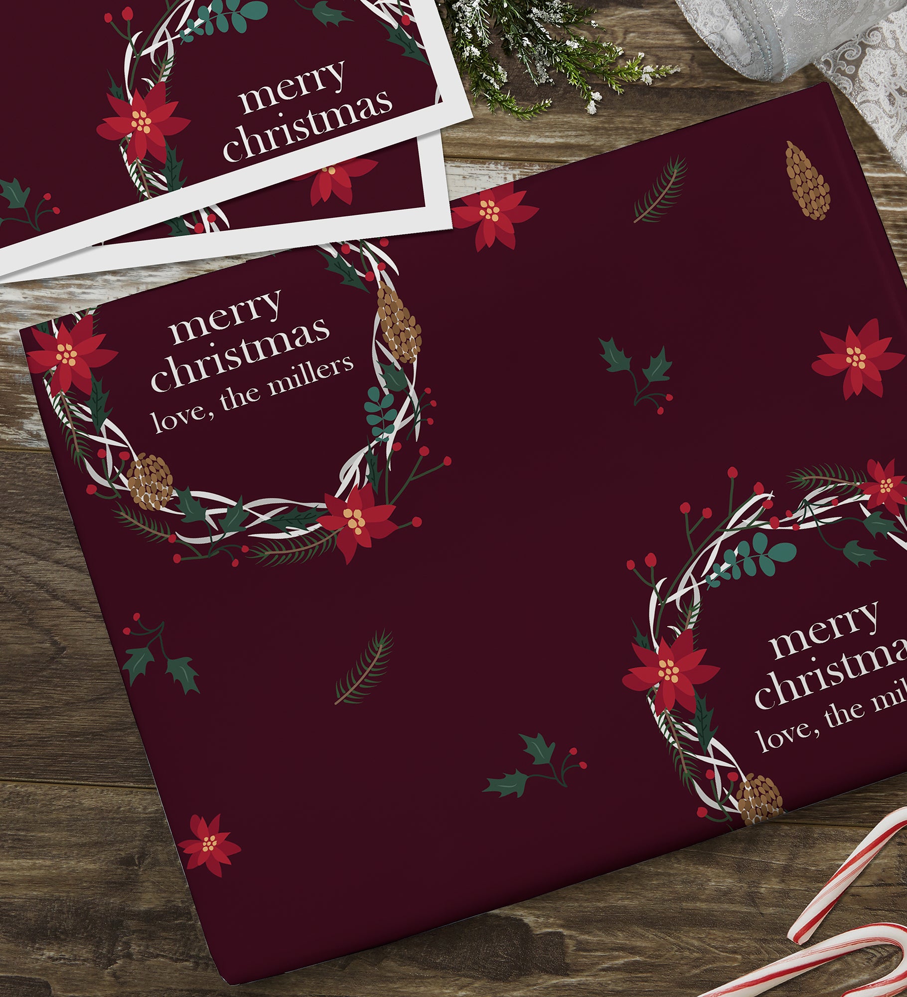Floral Wreath Personalized Wrapping Paper