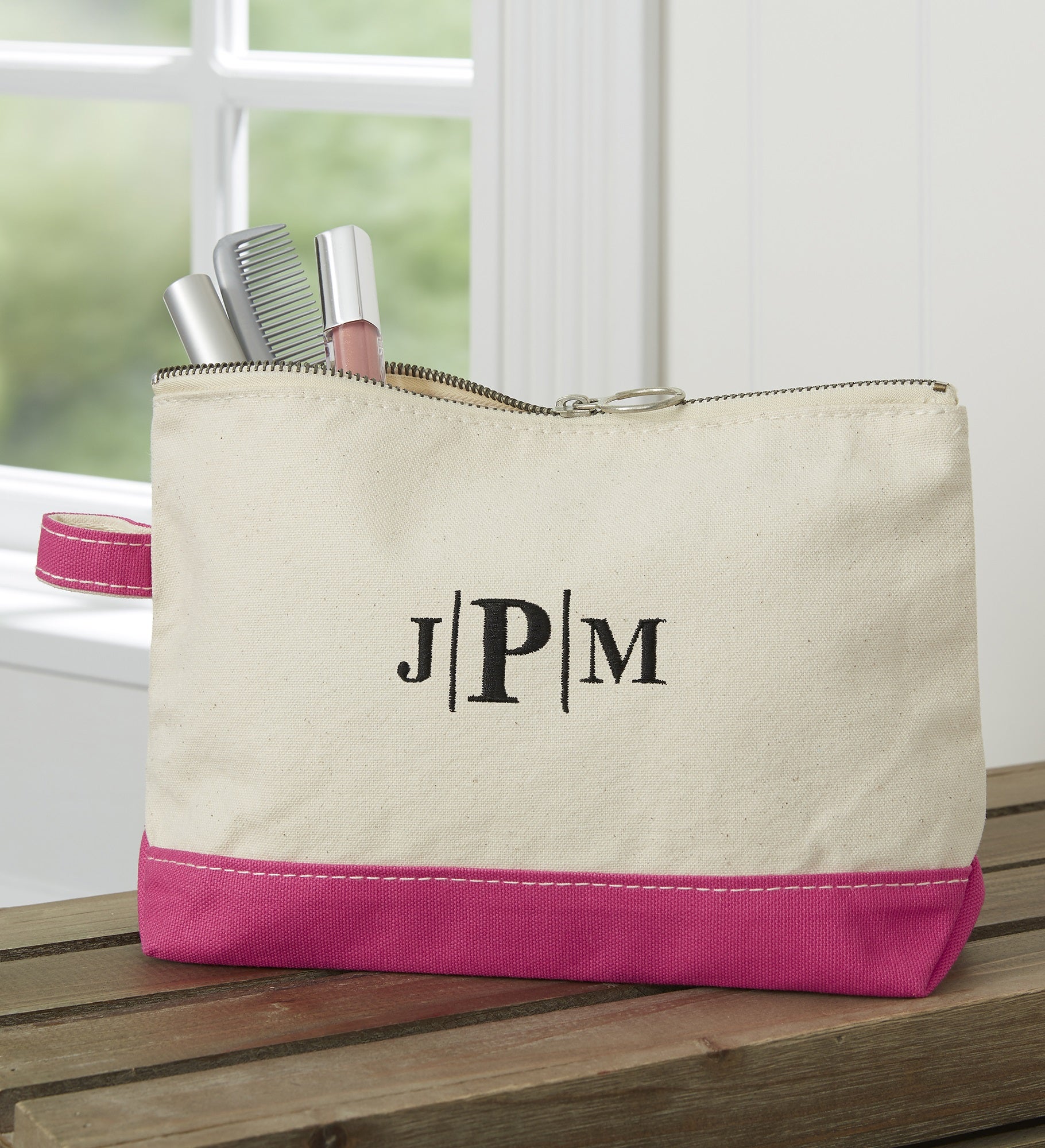 Embroidered Canvas Makeup Bag - Grey