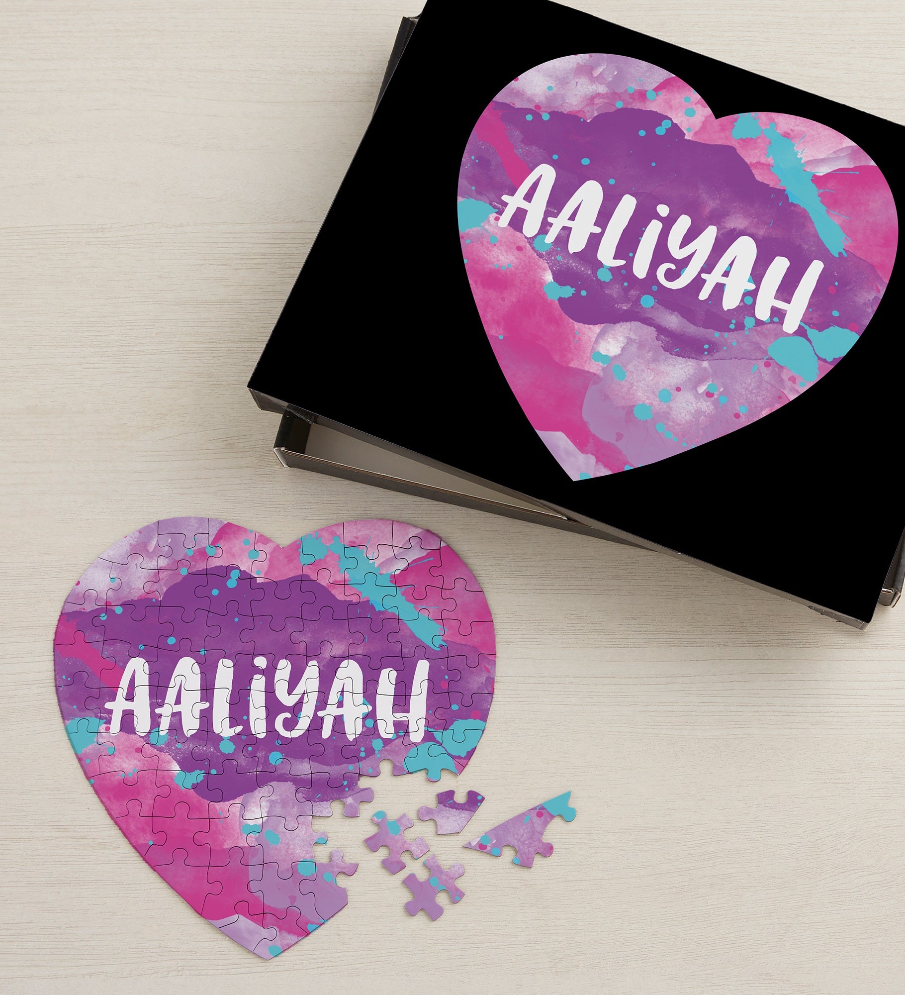 Watercolor Name Personalized Mini Heart Puzzle