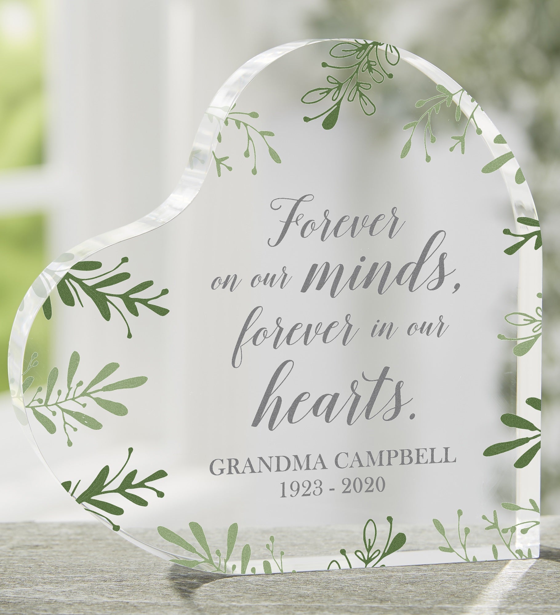 Botanical Memorial Personalized Colored Heart Keepsake