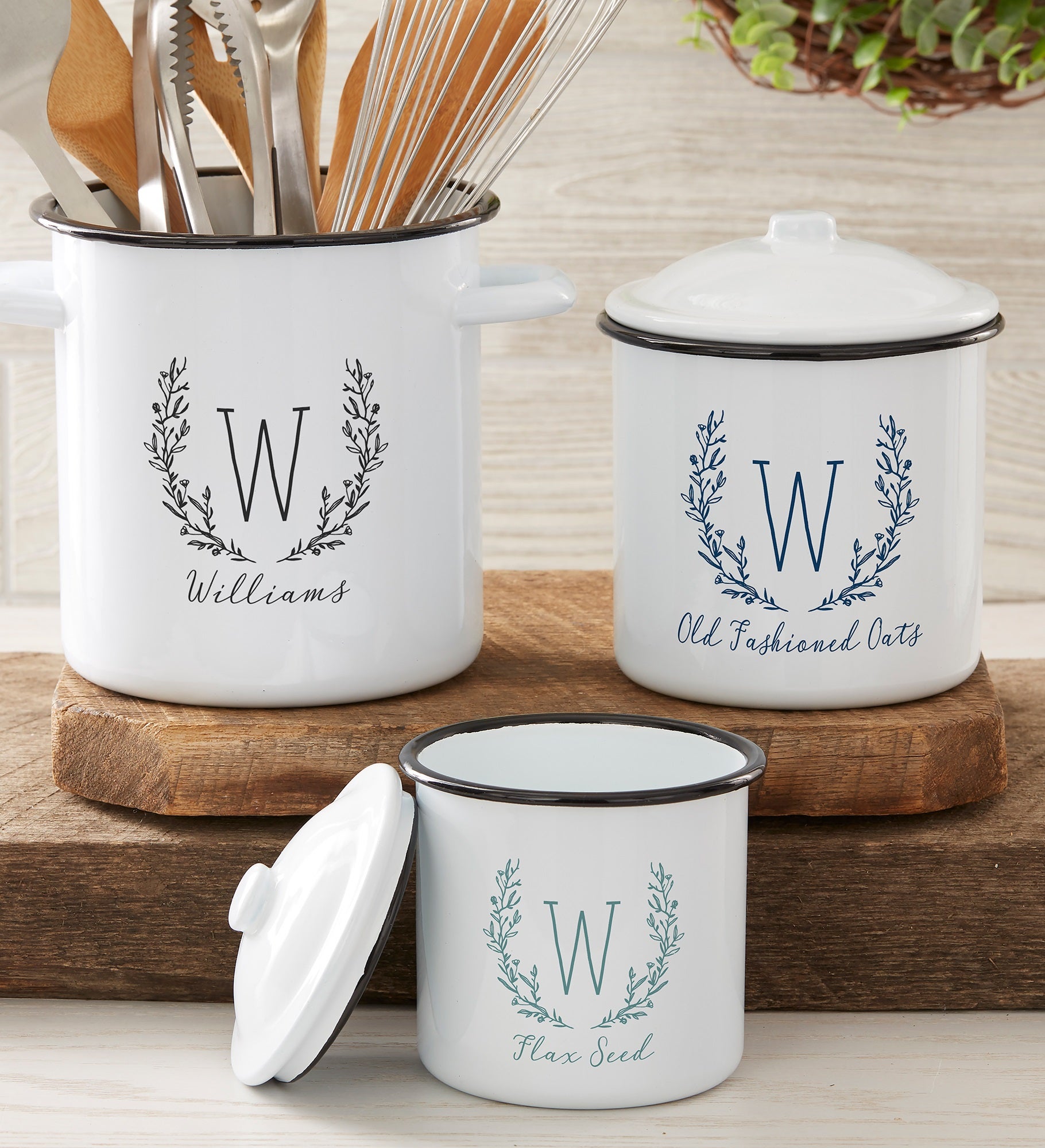 Farmhouse Floral Personalized Enamel Canisters