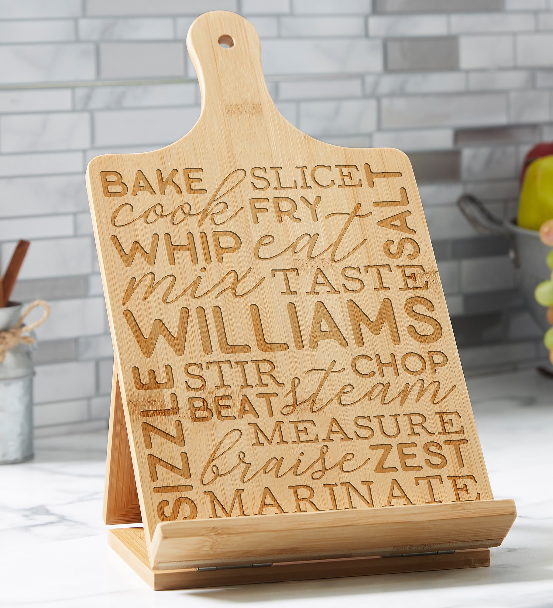 Kitchen Talk Personalized Bamboo Cookbook & Tablet Stand