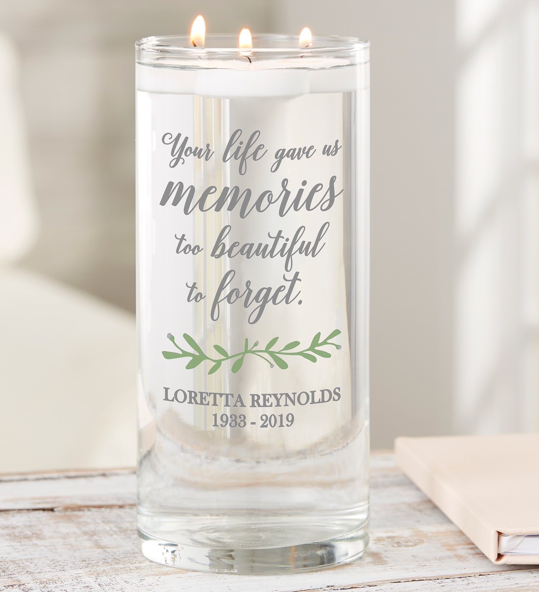 Botanical Memorial Personalized Memorial Cylinder Glass Vase