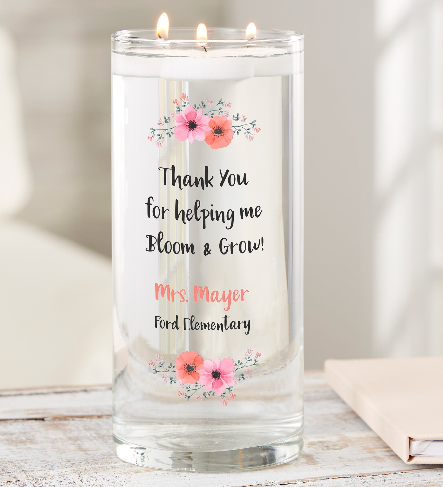 Thank You For Helping Me Bloom Personalized Cylinder Glass Vase