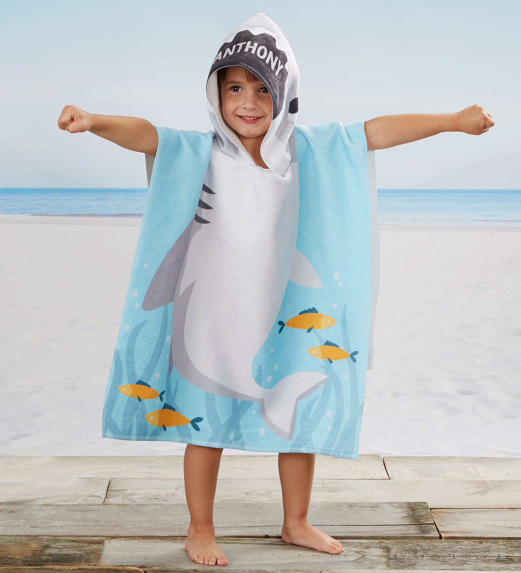 Shark Personalized Kids Poncho Beach & Pool Towel