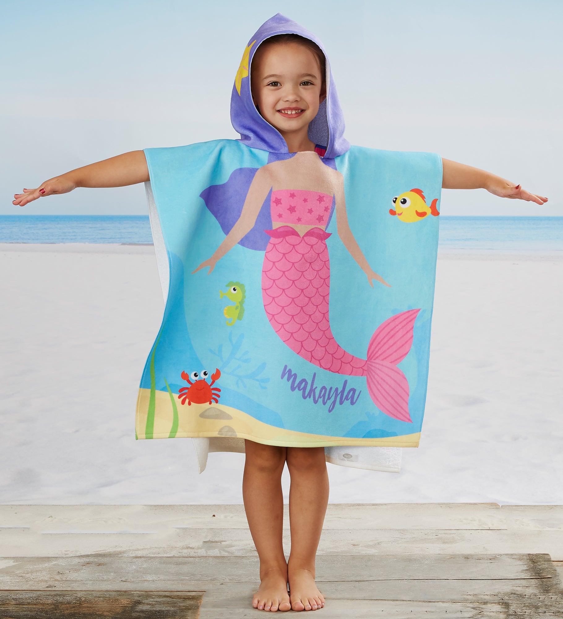 Mermaid Personalized Kids Poncho Beach & Pool Towel