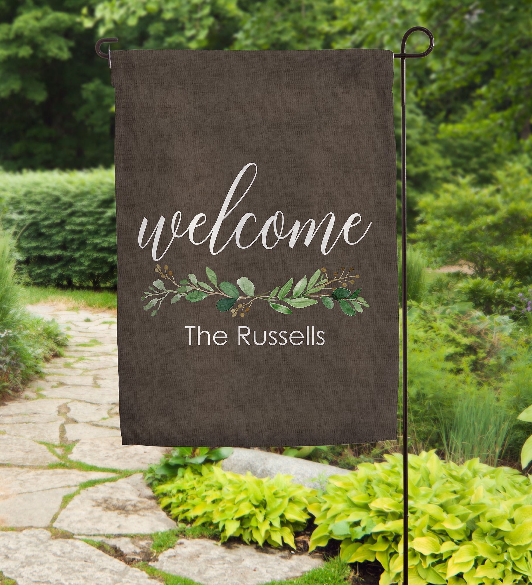 Greenery Welcome Personalized Garden Flag