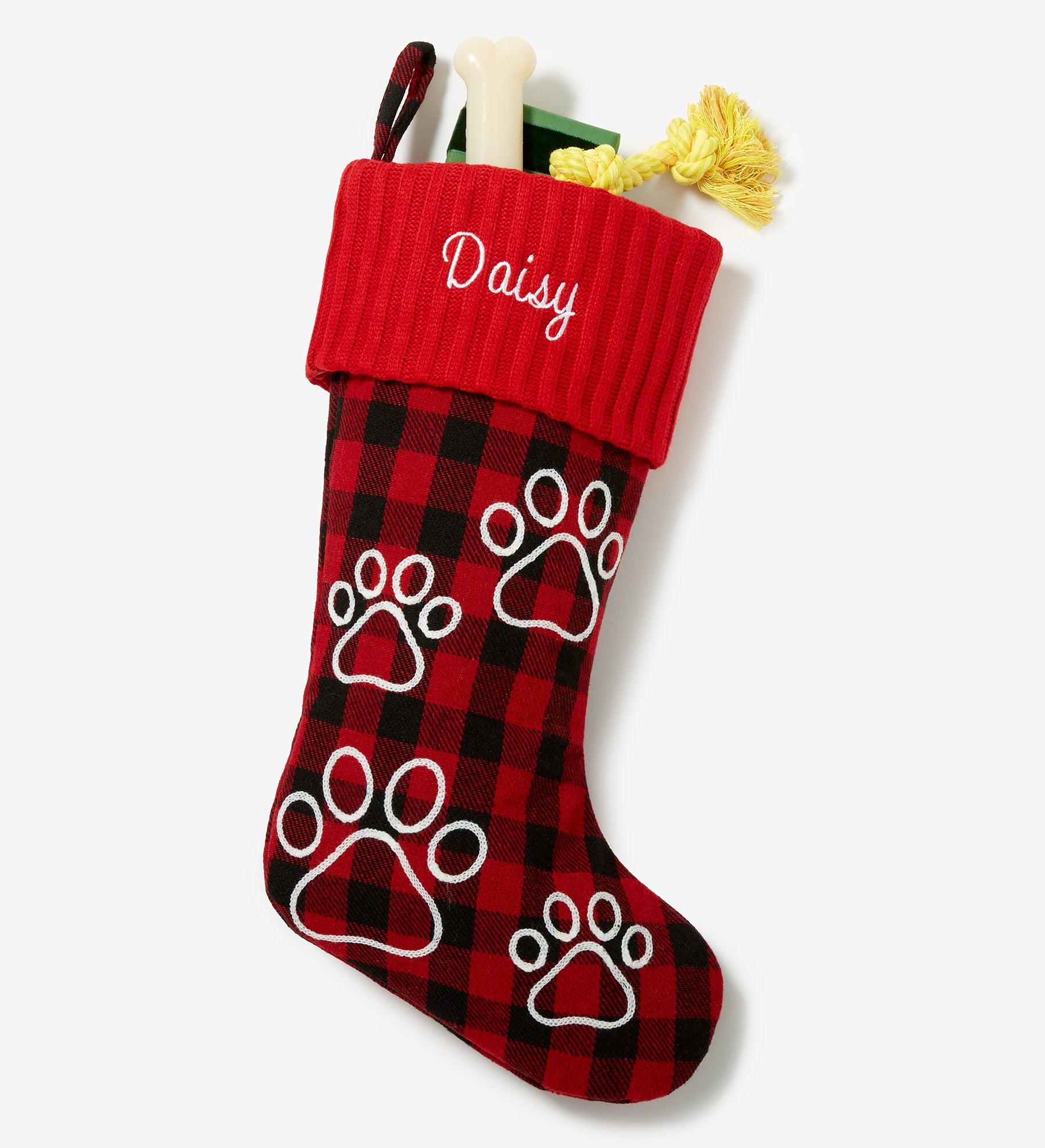 Buffalo Check Paw Prints Personalized Dog Christmas Stockings