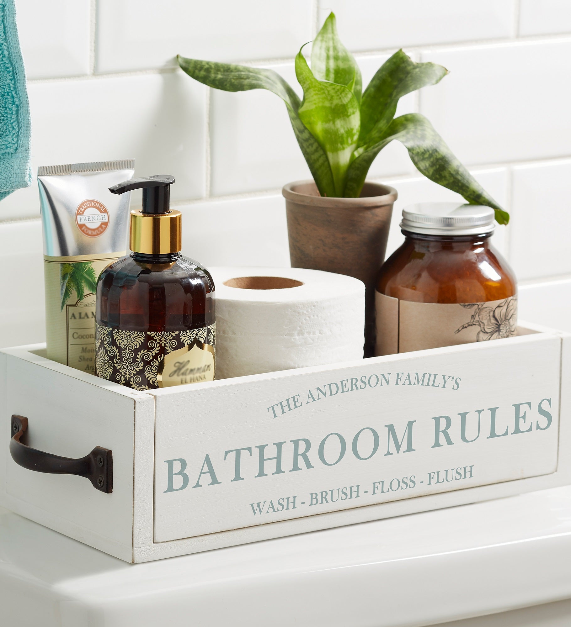 Family Market Personalized Decorative Bathroom Wood Storage Box