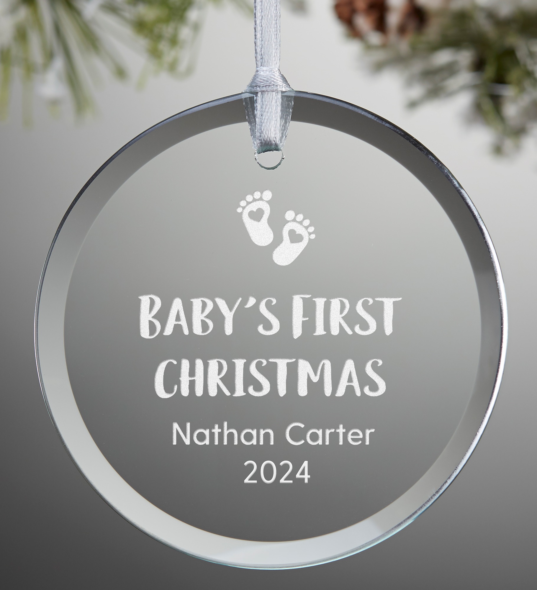 Engraved Baby's First Christmas Glass Ornament