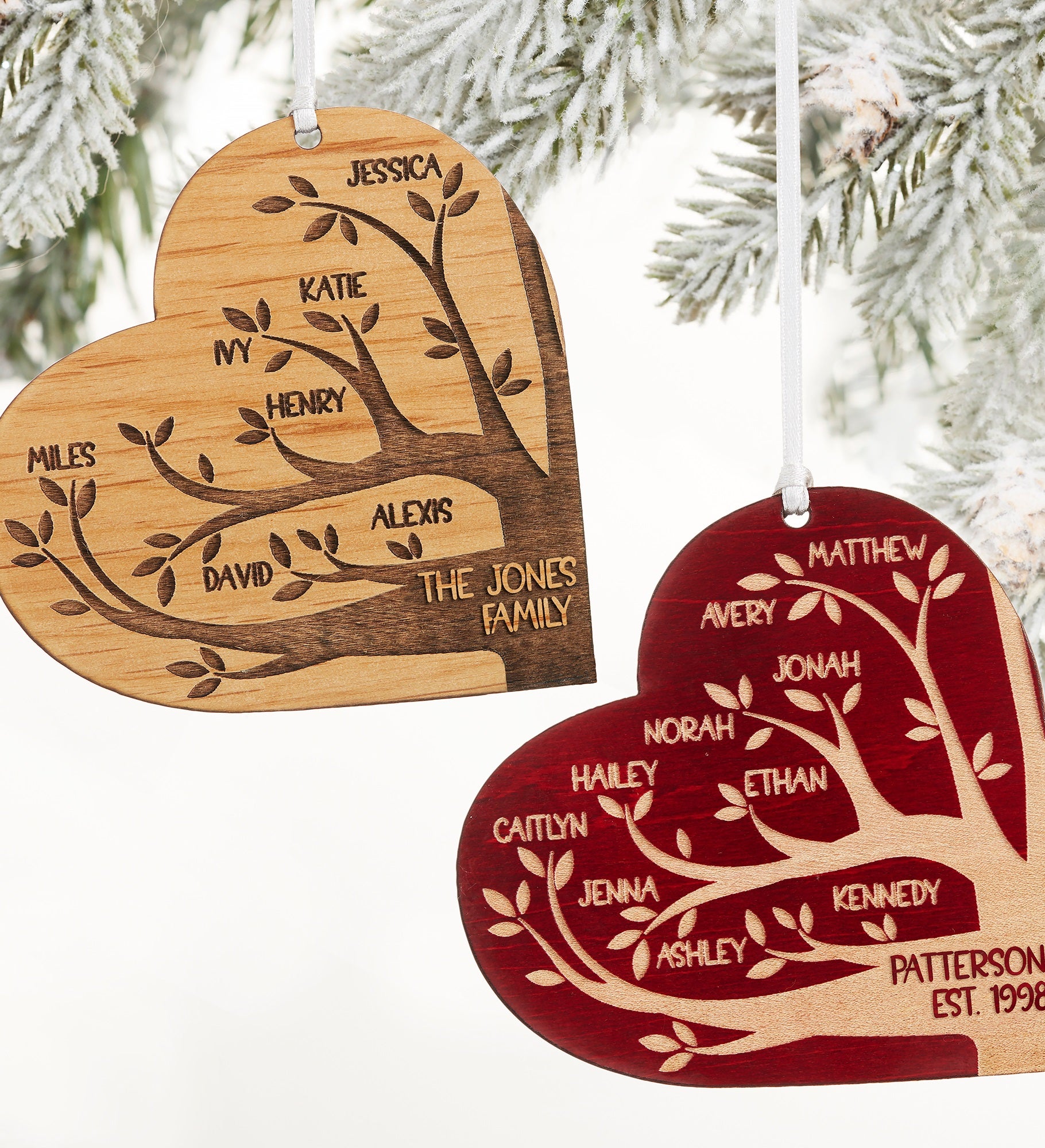 Family Tree Personalized Wood Heart Ornament