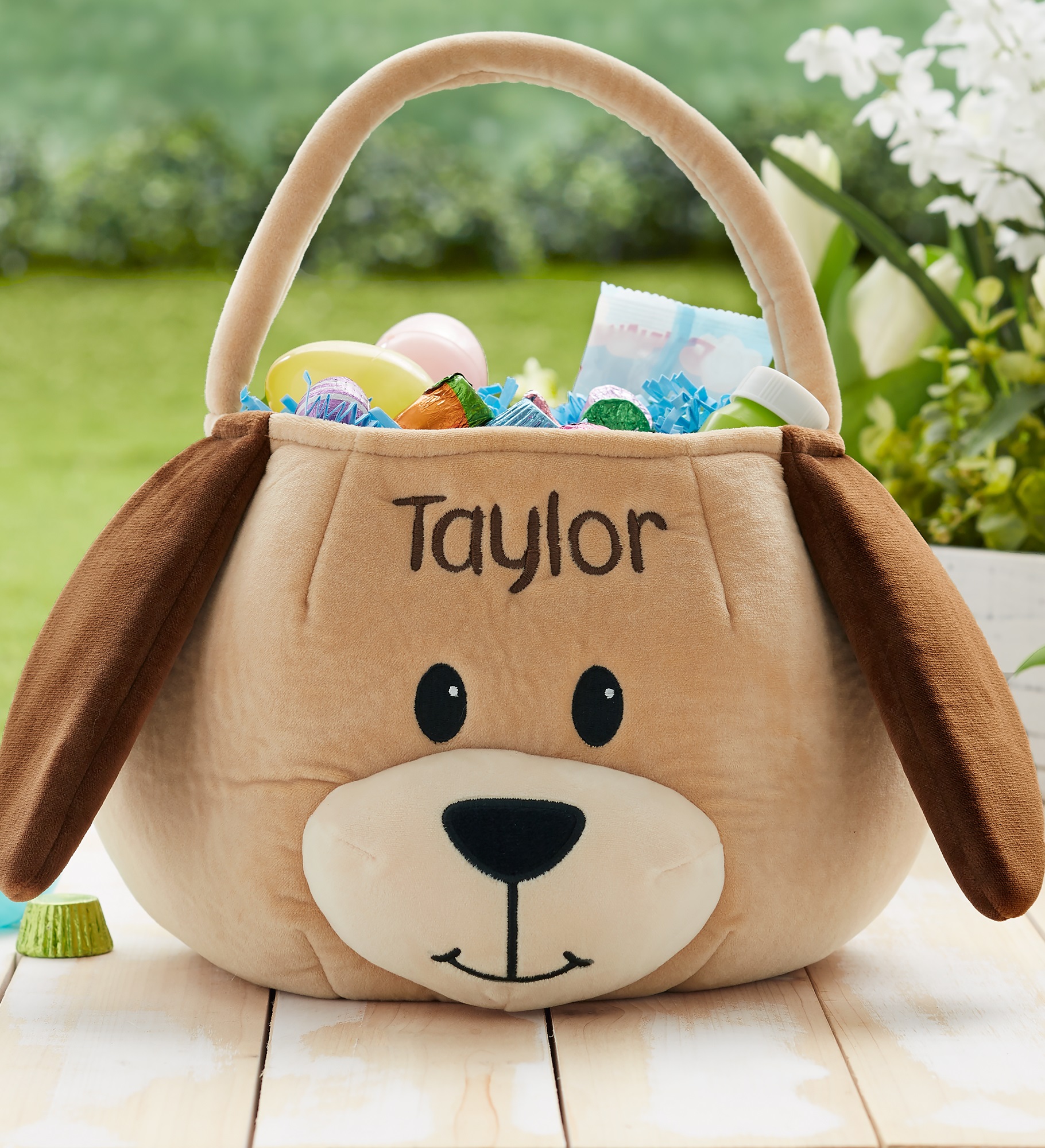Puppy Embroidered Plush Easter Basket