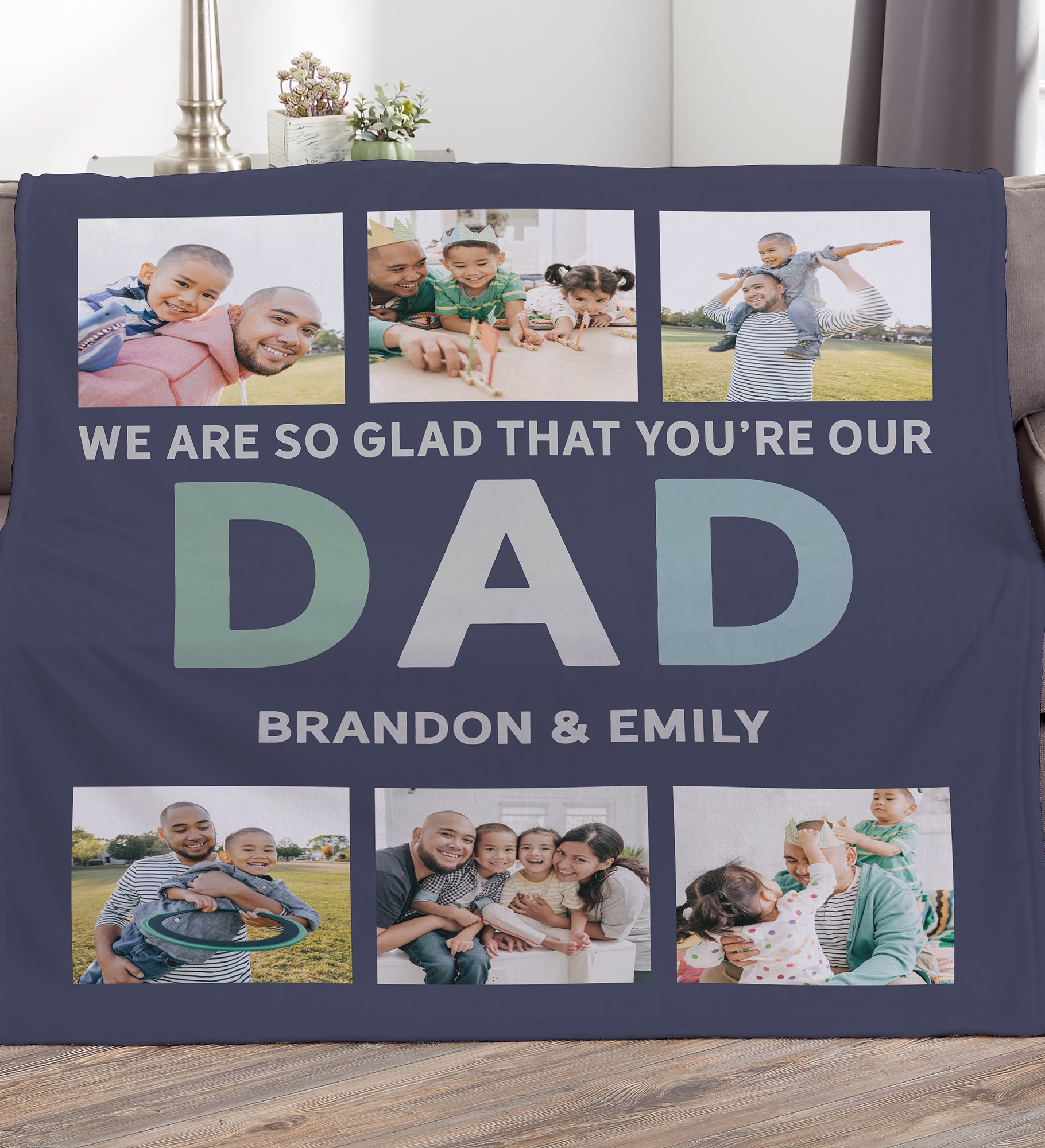 Glad You're Our Dad Personalized Photo Blanket