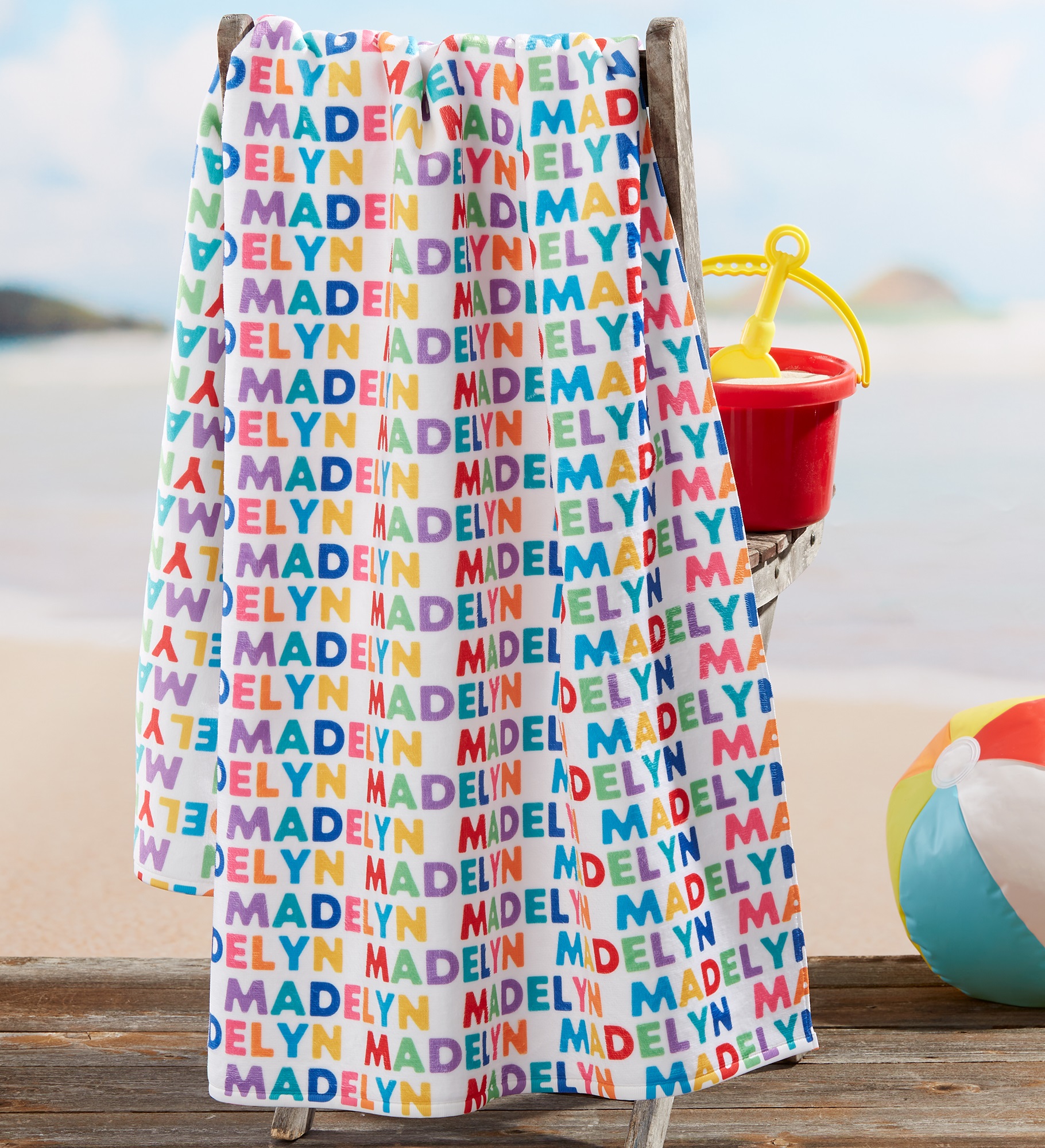 Vibrant Name for Her Personalized Beach Towel