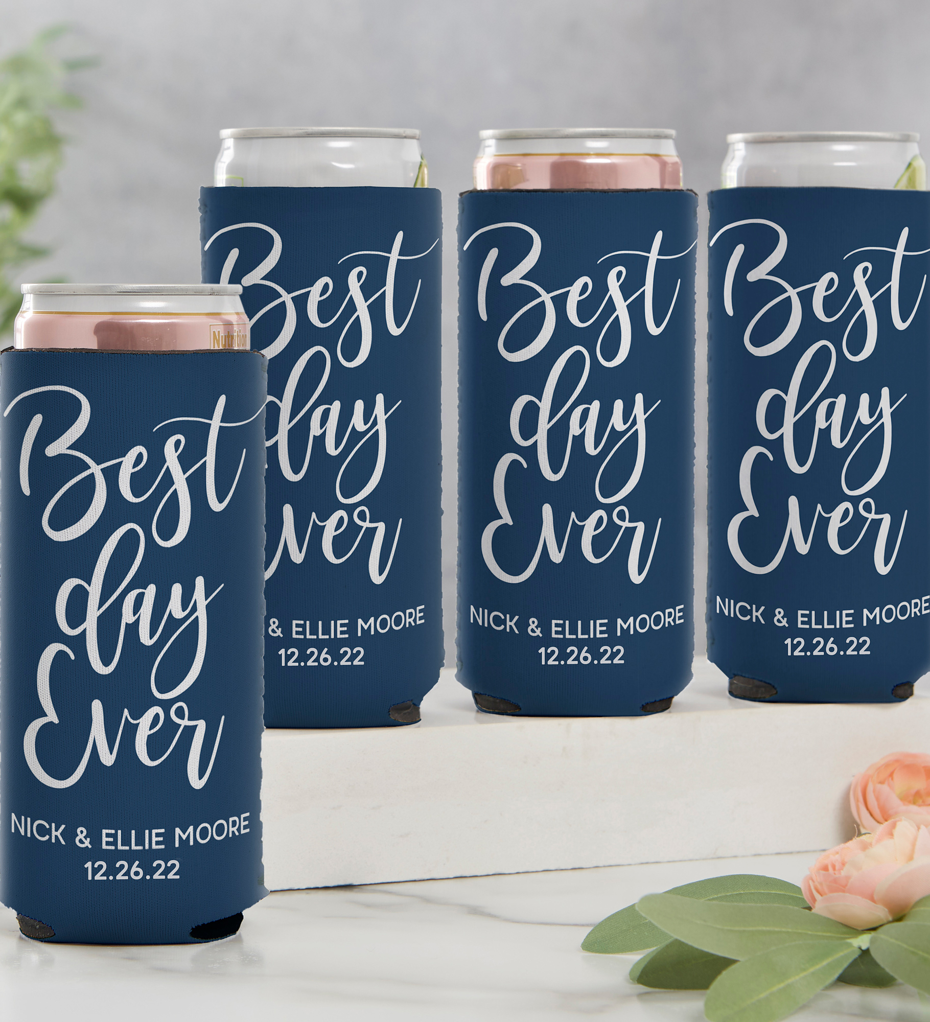 Best Day Ever Personalized Wedding Slim Can Cooler