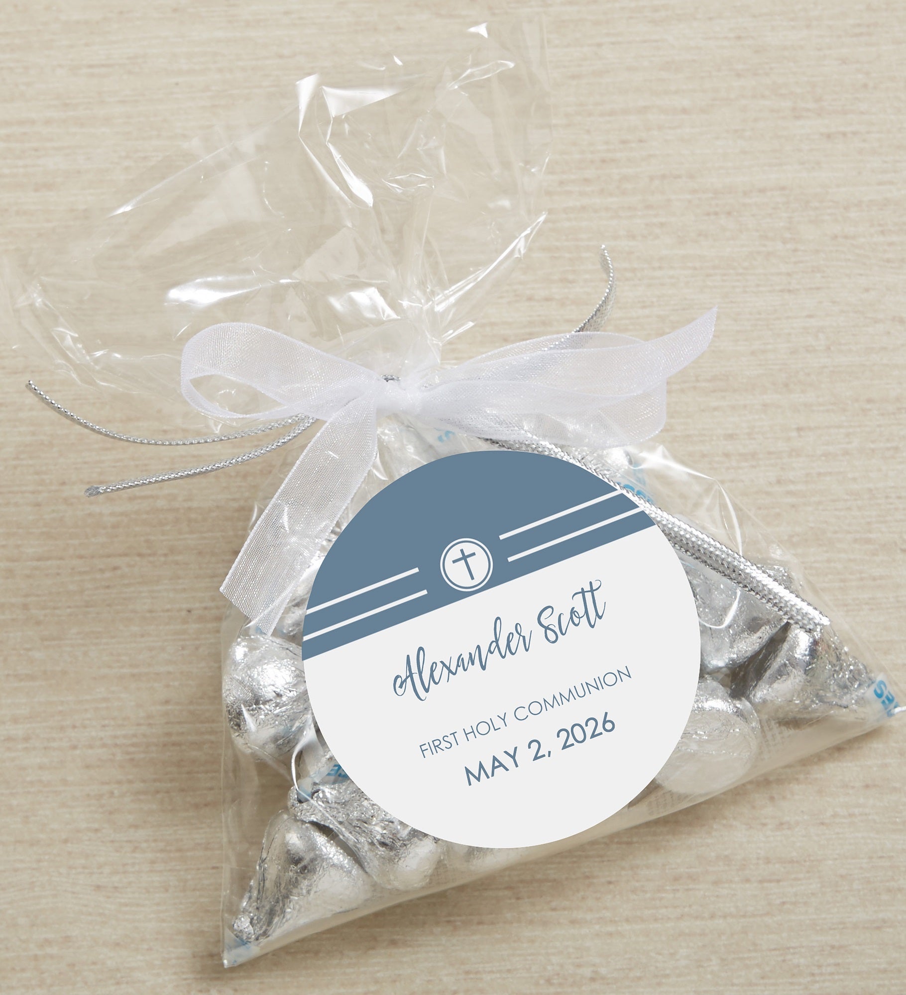 Modern Cross Boy Communion Personalized Gift Stickers