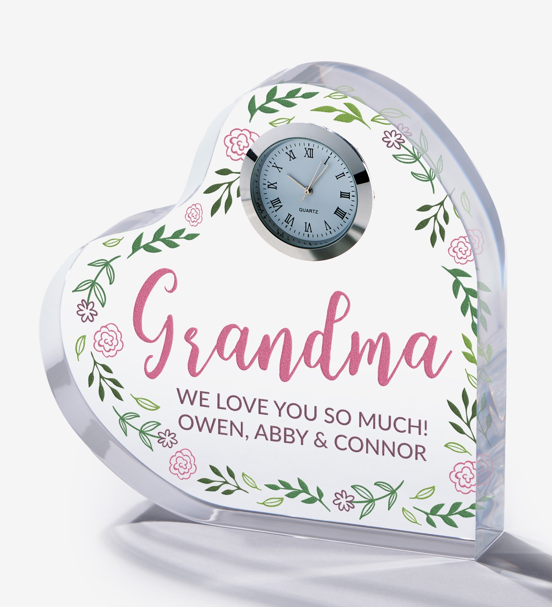 Grandma Personalized Colored Heart Clock