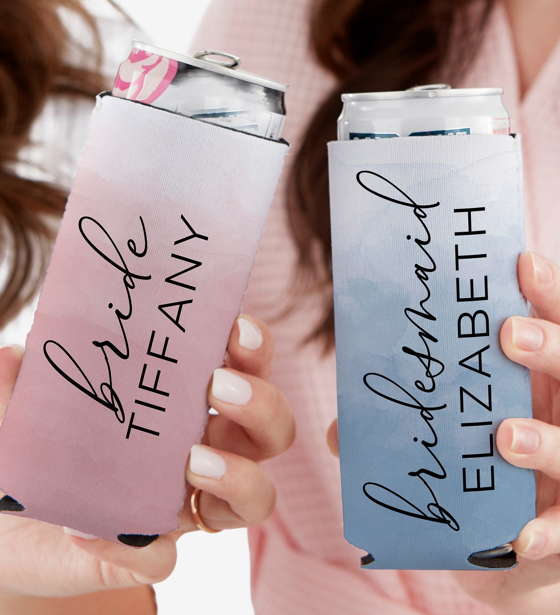 Watercolor Bridesmaid Personalized Wedding Slim Can Cooler