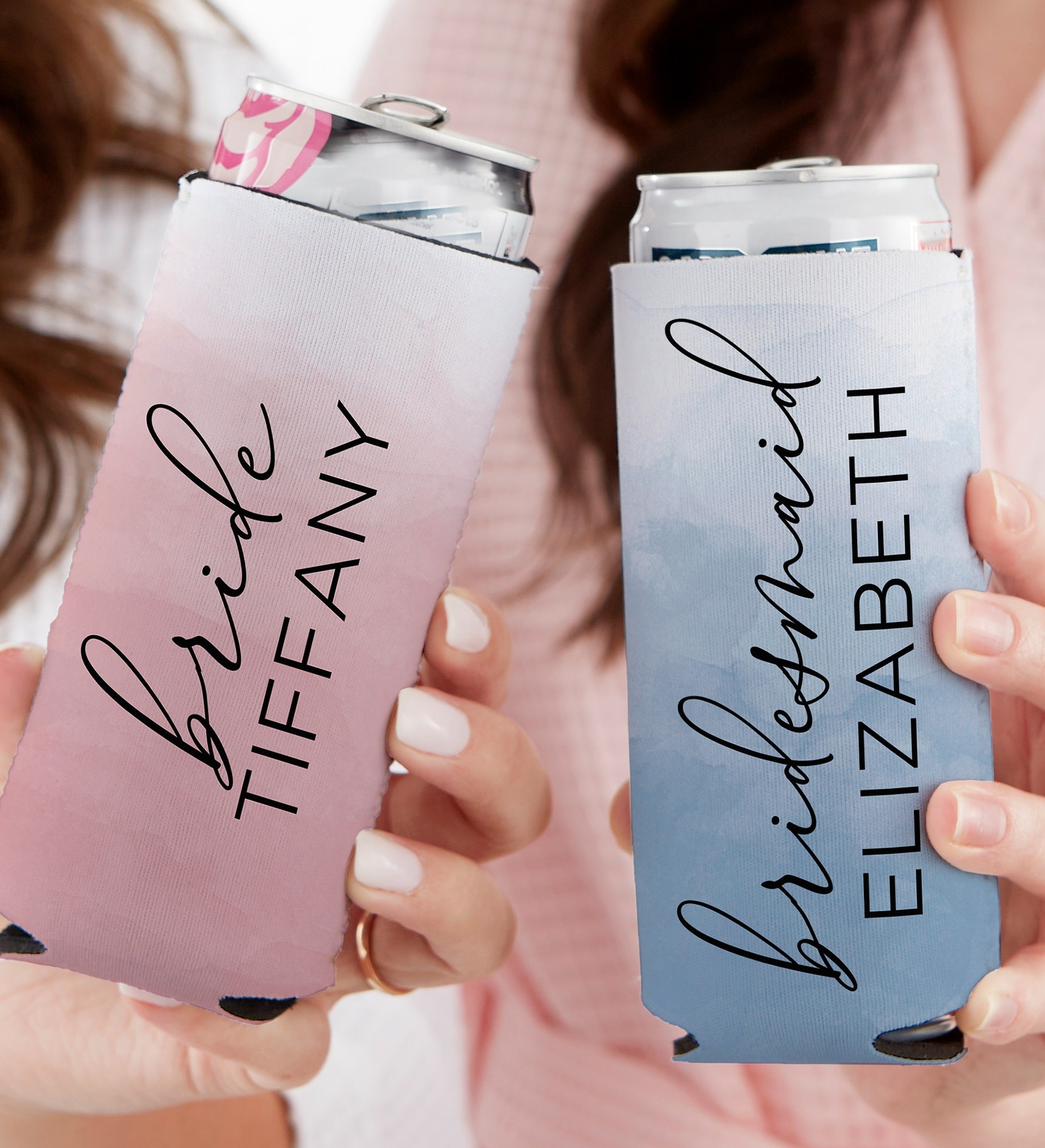 Watercolor Bridesmaid Personalized Wedding Slim Can Cooler