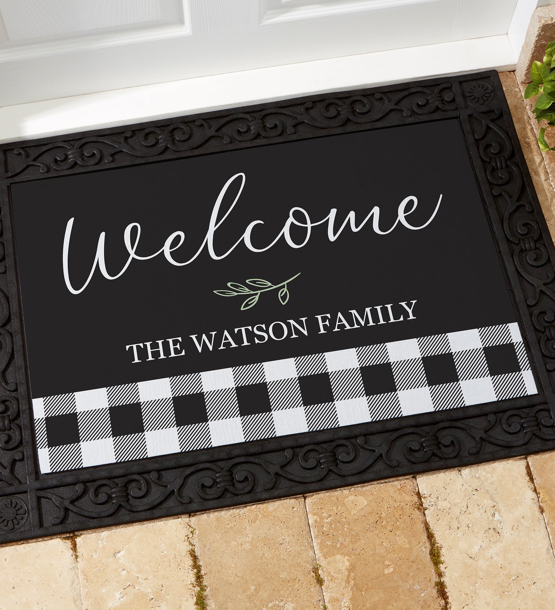 Black & White Buffalo Check Personalized Doormats
