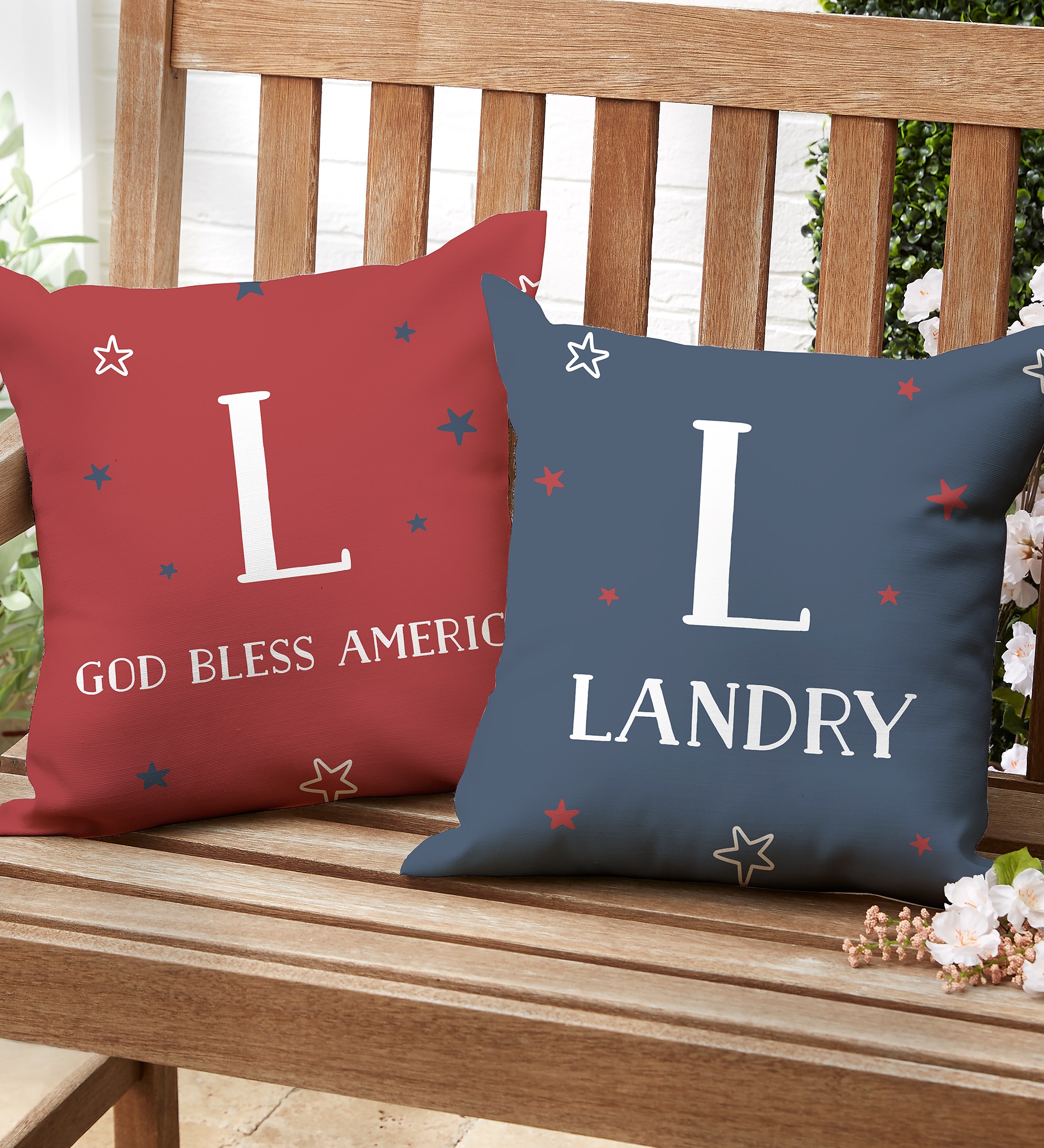 Stars & Stripes Personalized Outdoor Throw Pillow