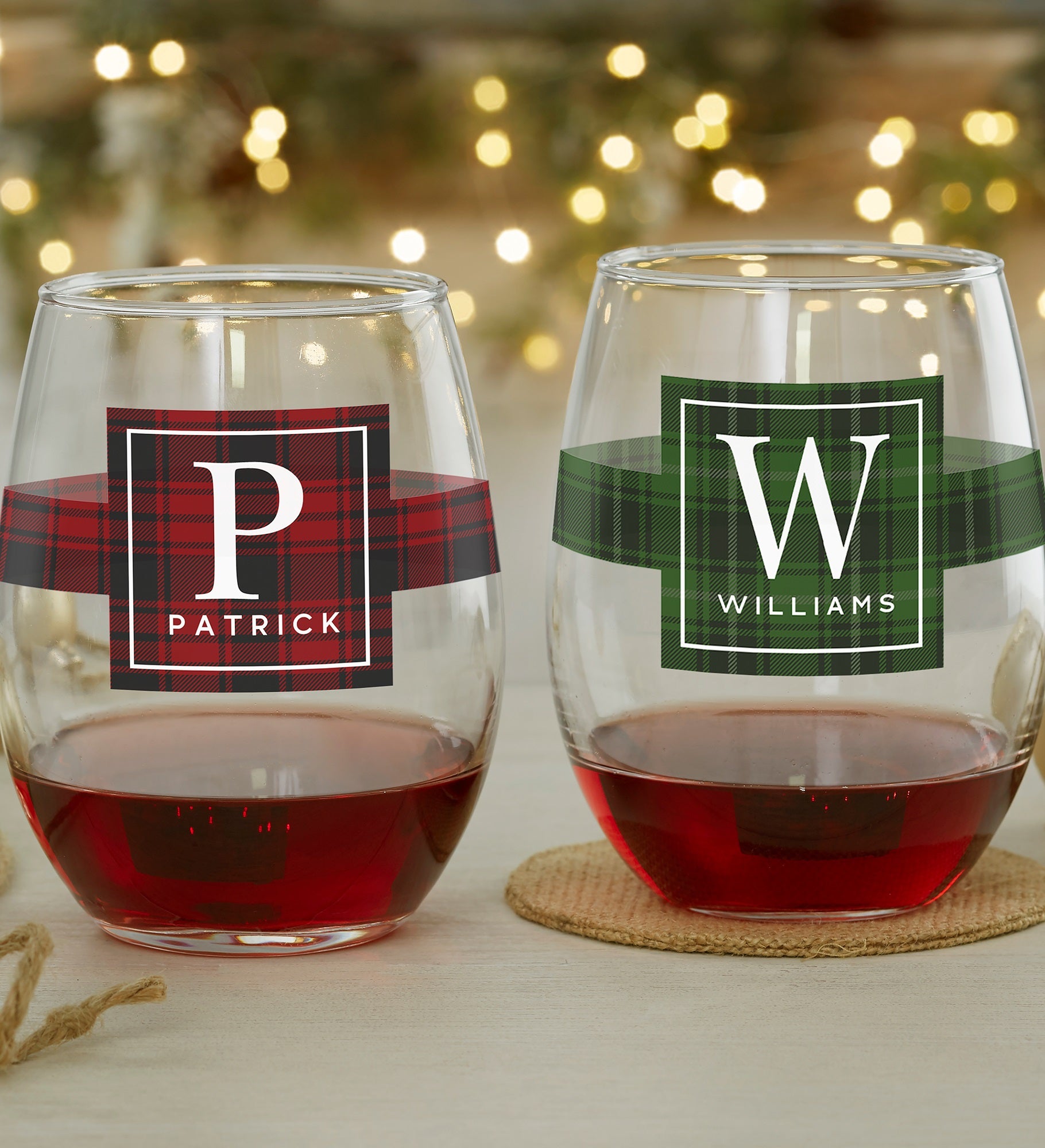 Christmas Plaid Personalized Wine Glass Collection