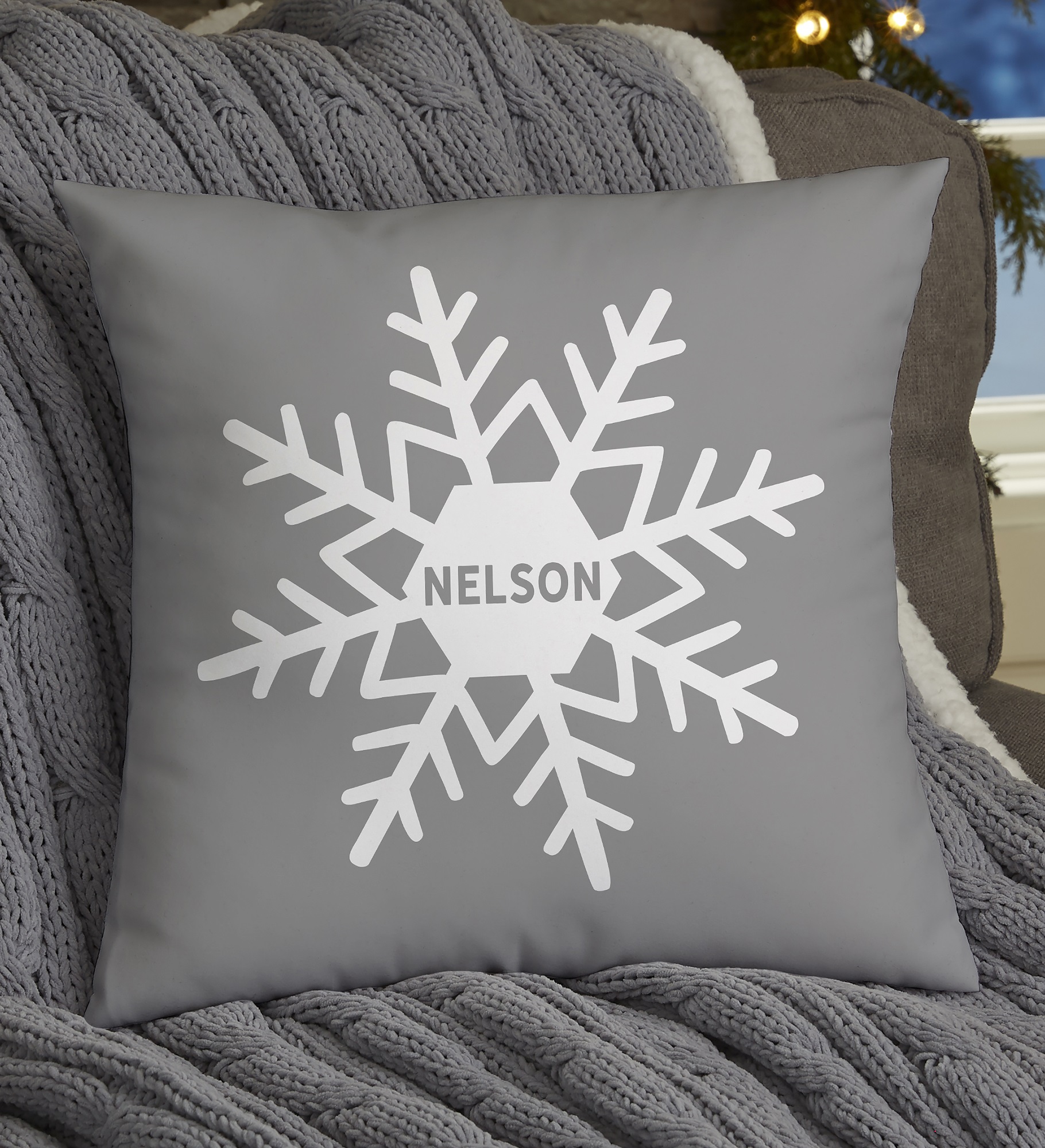 Snowflake Family Personalized Christmas Throw Pillow