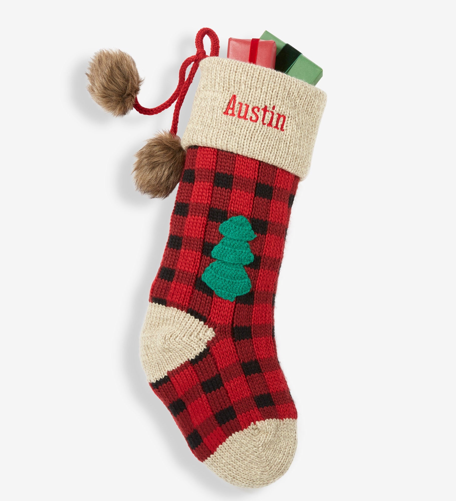 Buffalo Plaid Personalized Jumbo Knit Christmas Stocking