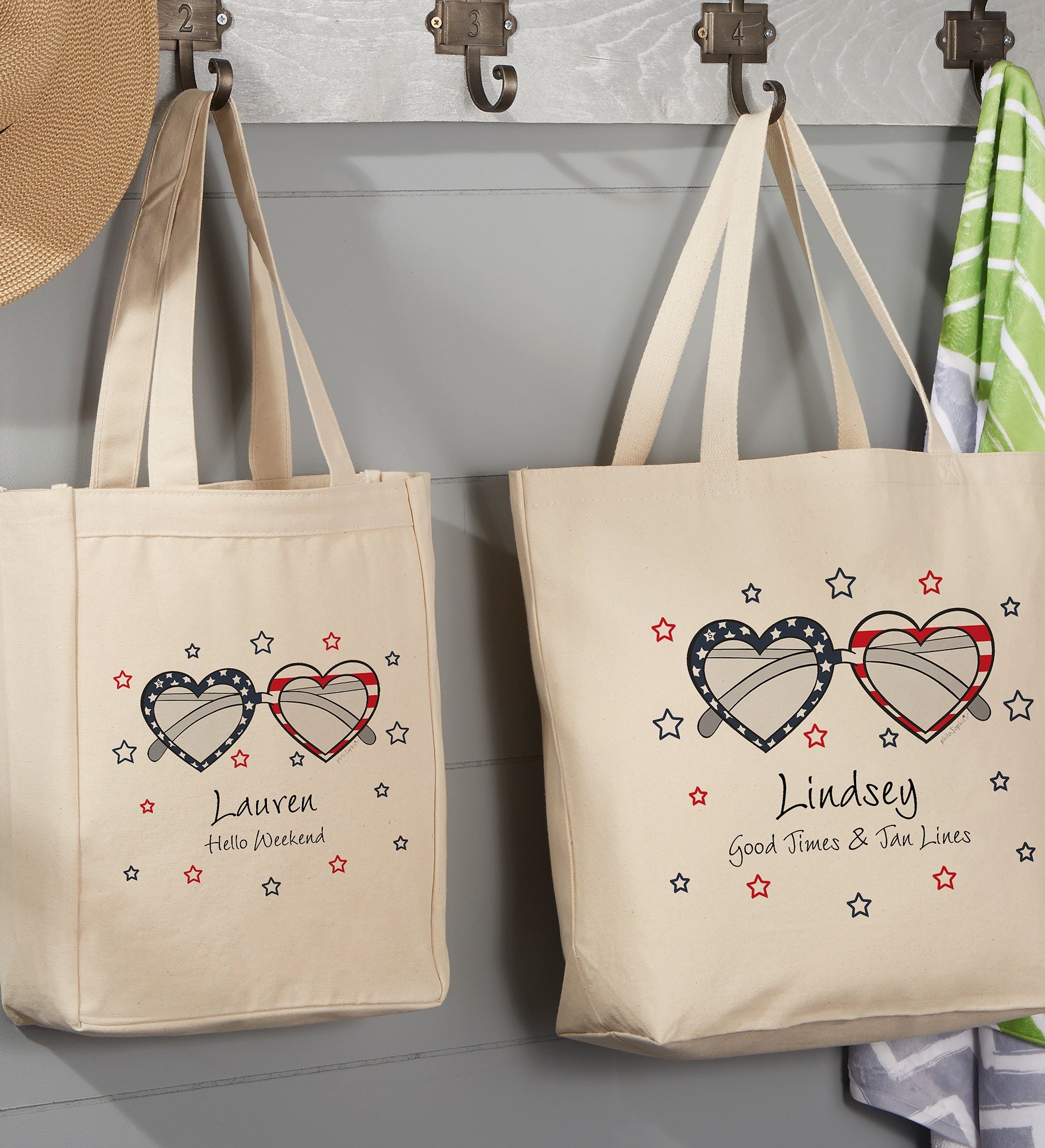 Patriotic Sunnies philo Sophie's® Personalized Beach Canvas Tote Bags