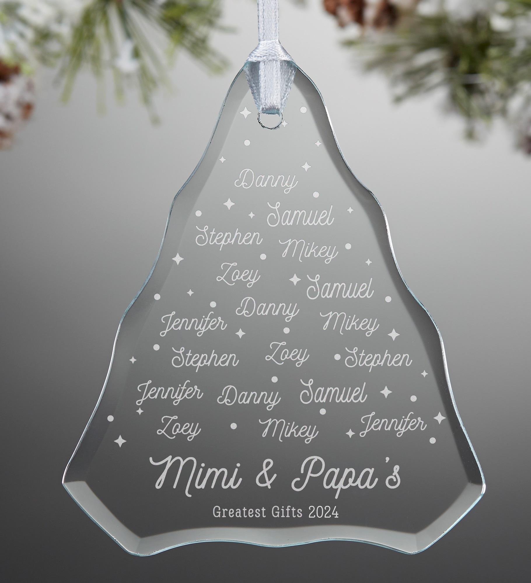 Grandkids Christmas Tree Engraved Glass Ornament 