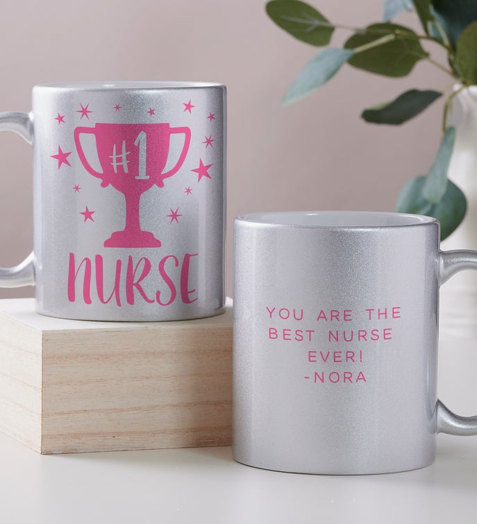 #1 Nurse Trophy Personalized 11 oz. Glitter Coffee Mug