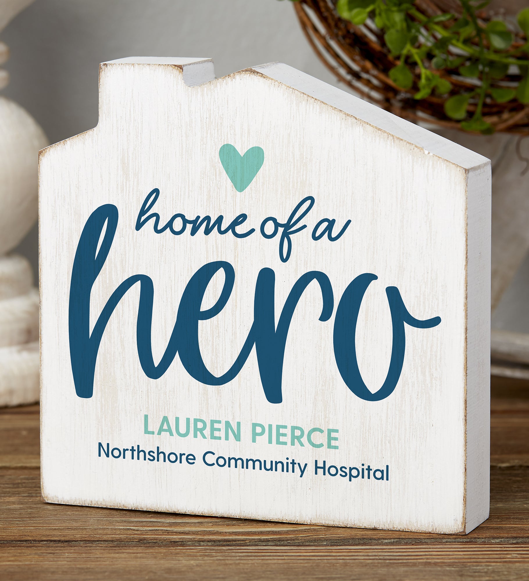 Home of a Hero Personalized House Shelf Block