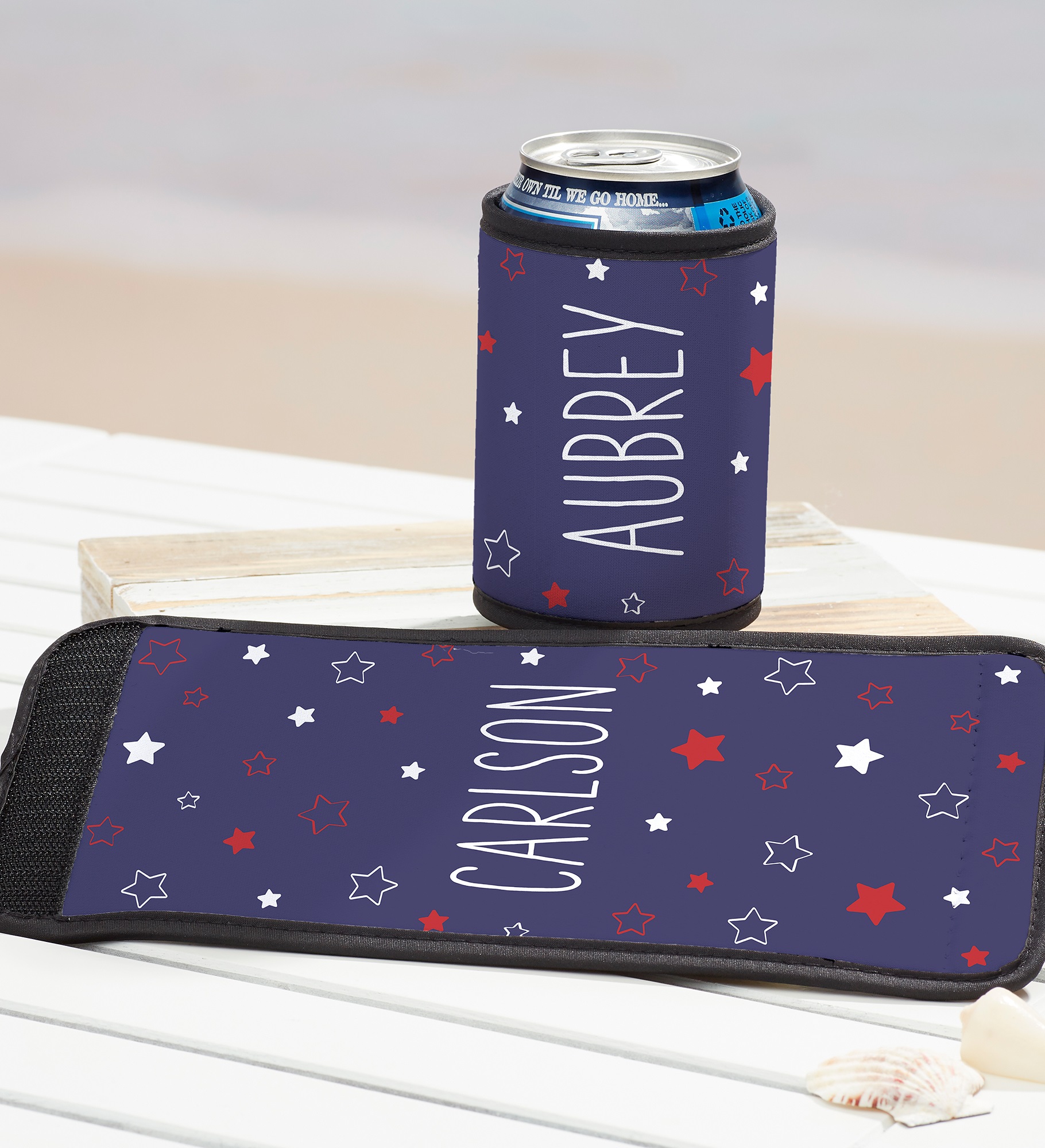 Stars & Stripes Personalized Beer Can & Bottle Wrap