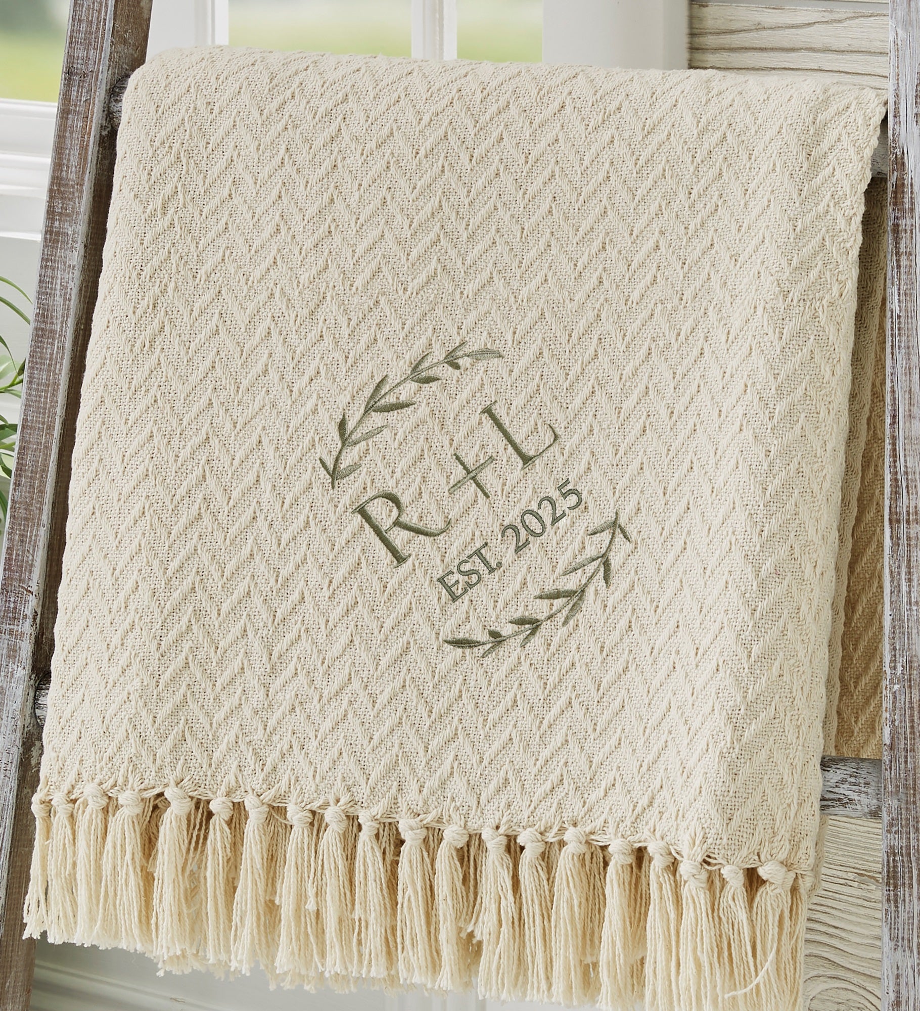 Their Initials Wedding Embroidered Afghan