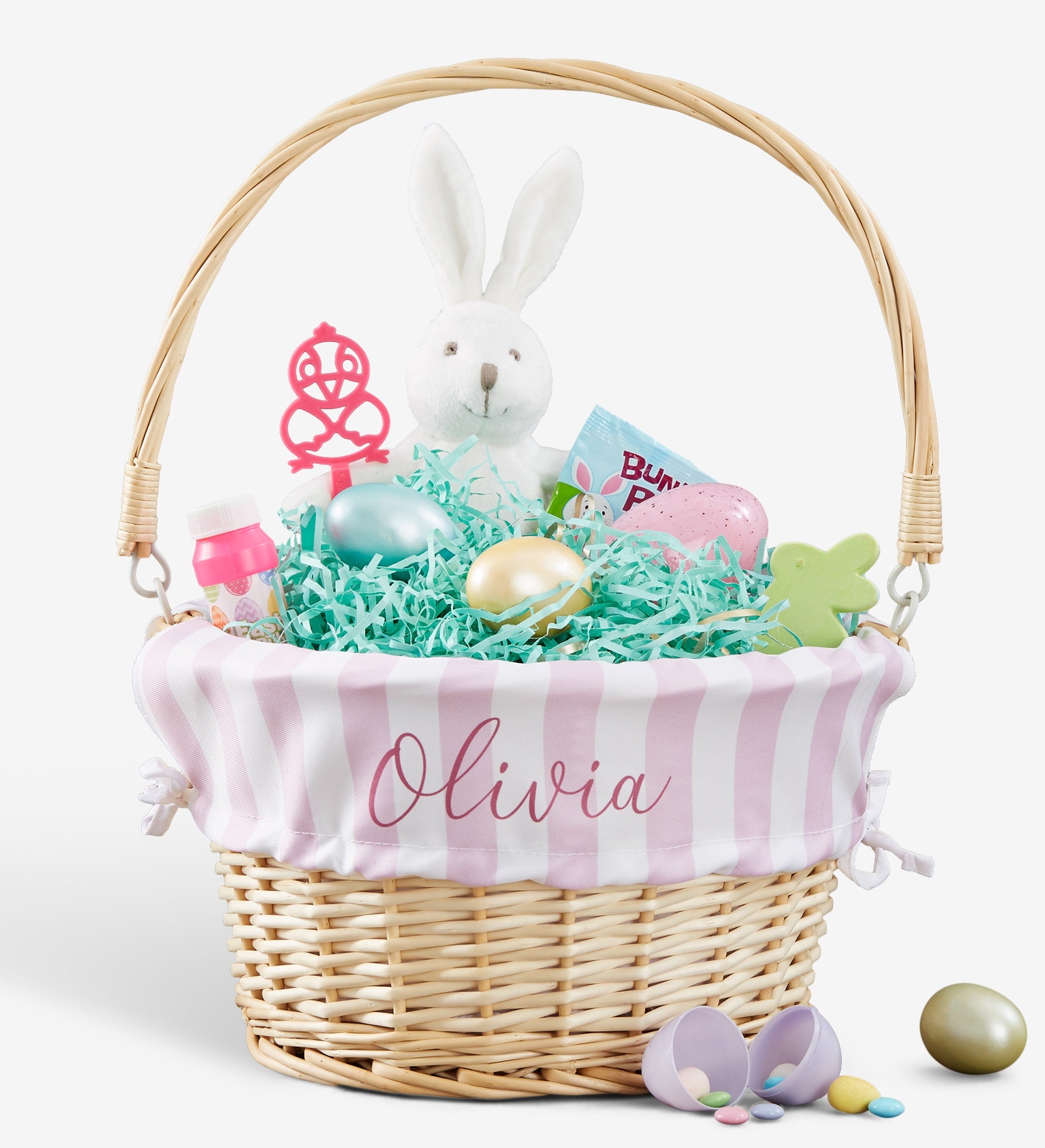 Delicate Stripes Personalized Easter Basket with Folding Handle