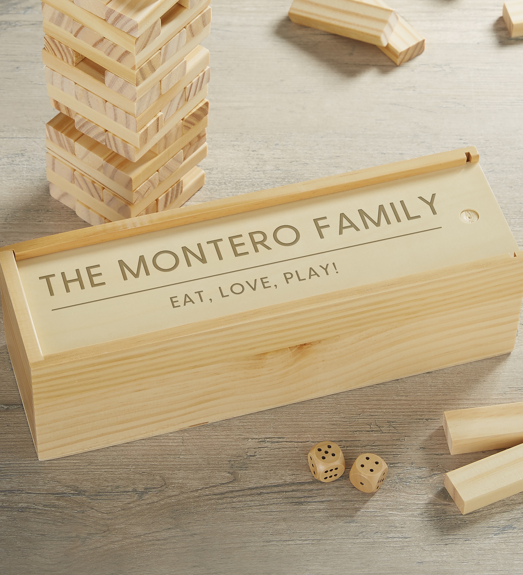 Personalized Jumbling Tower Game with Wood Case