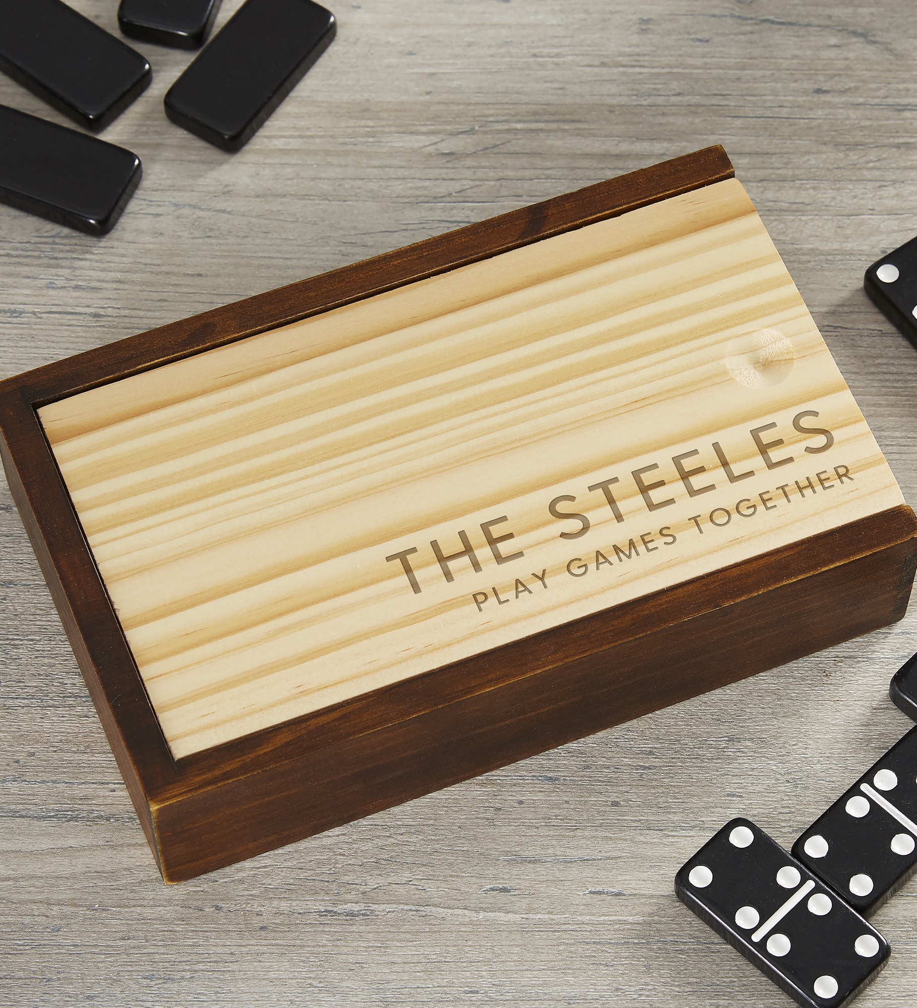 Personalized Dominoes with Walnut Stain Wood Case