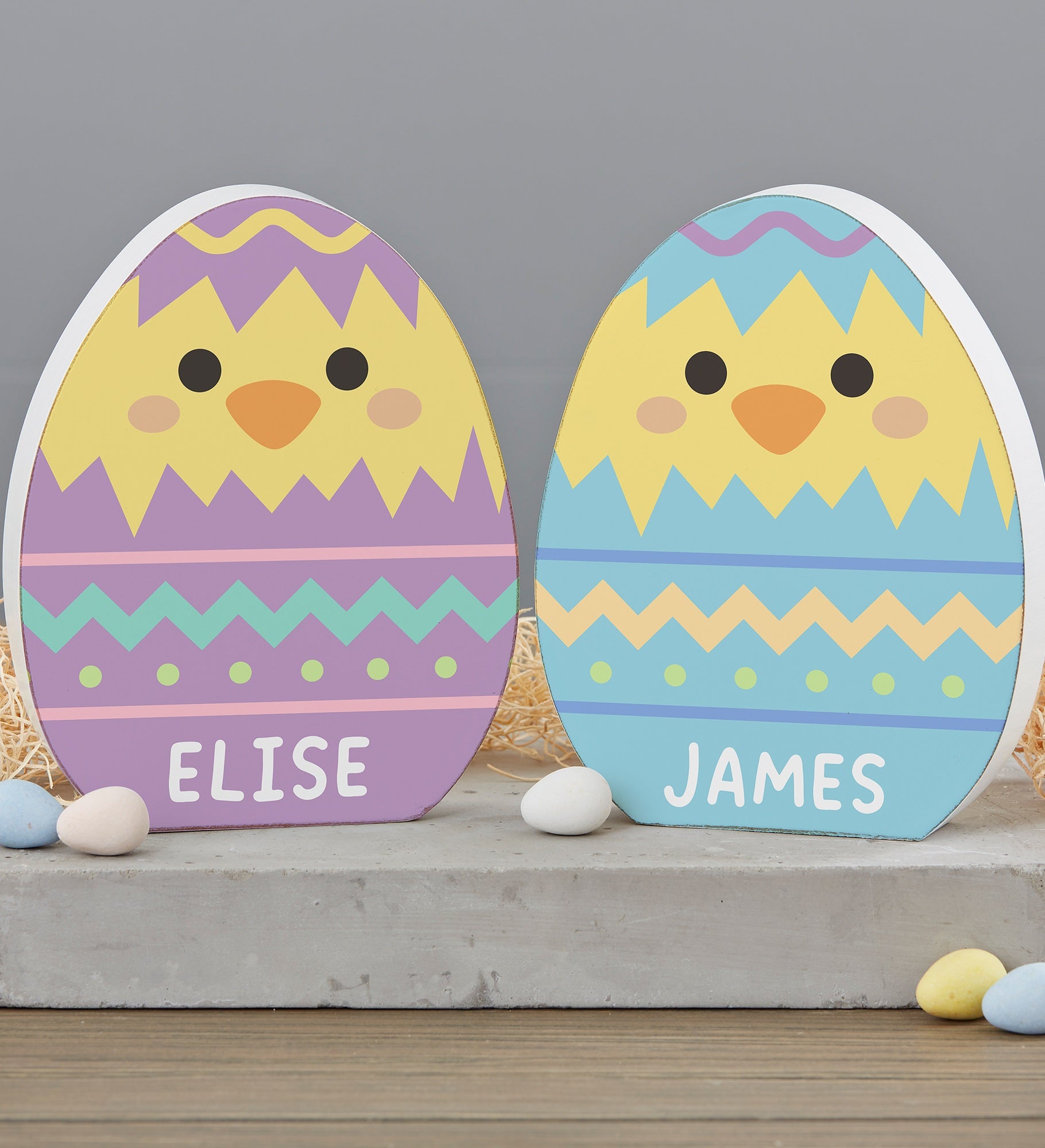 Bunny & Chick Personalized Wooden Easter Egg & Bunny Shelf Decorations