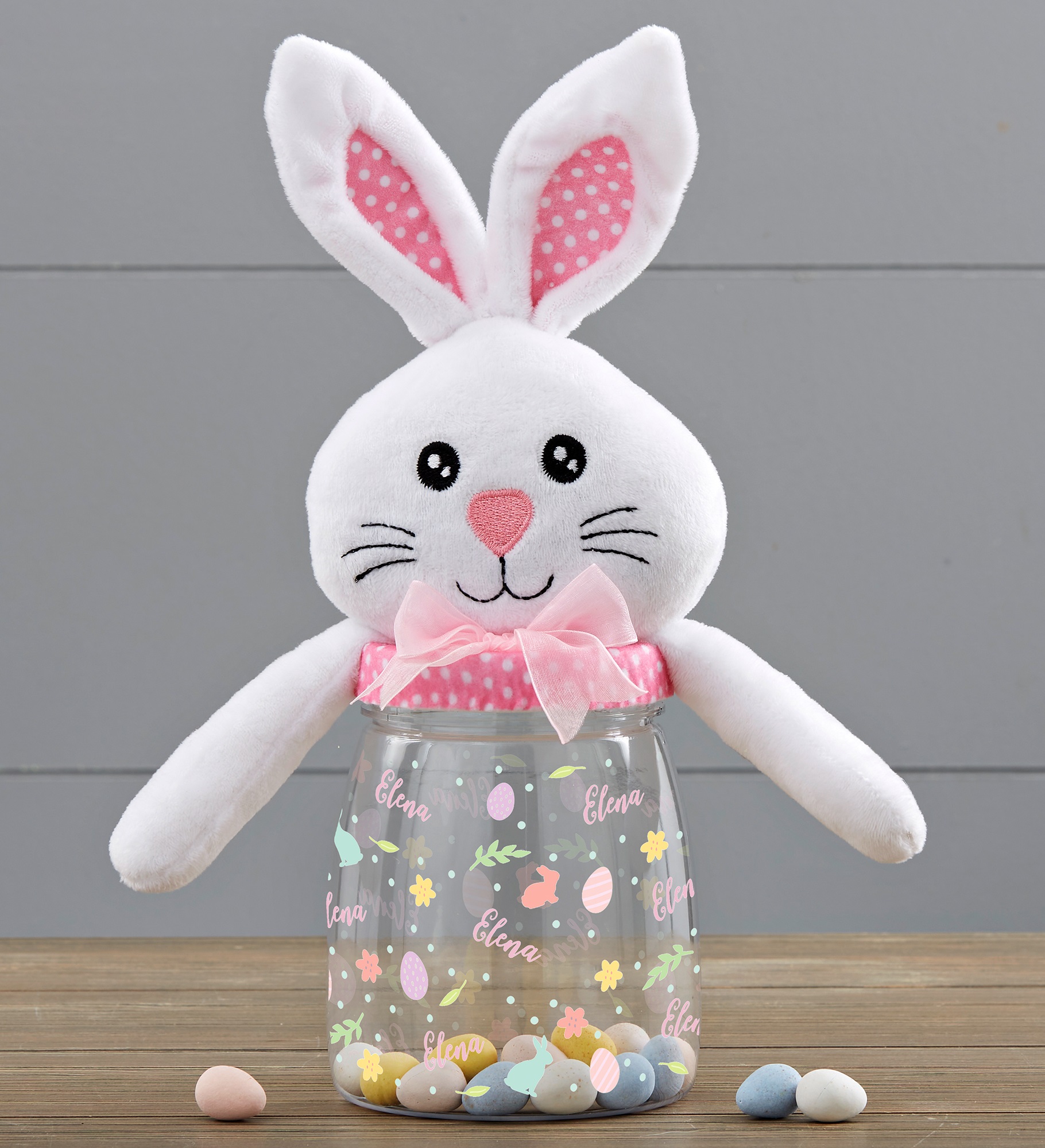 Colorful Easter Pattern Personalized Easter Bunny Candy Jar