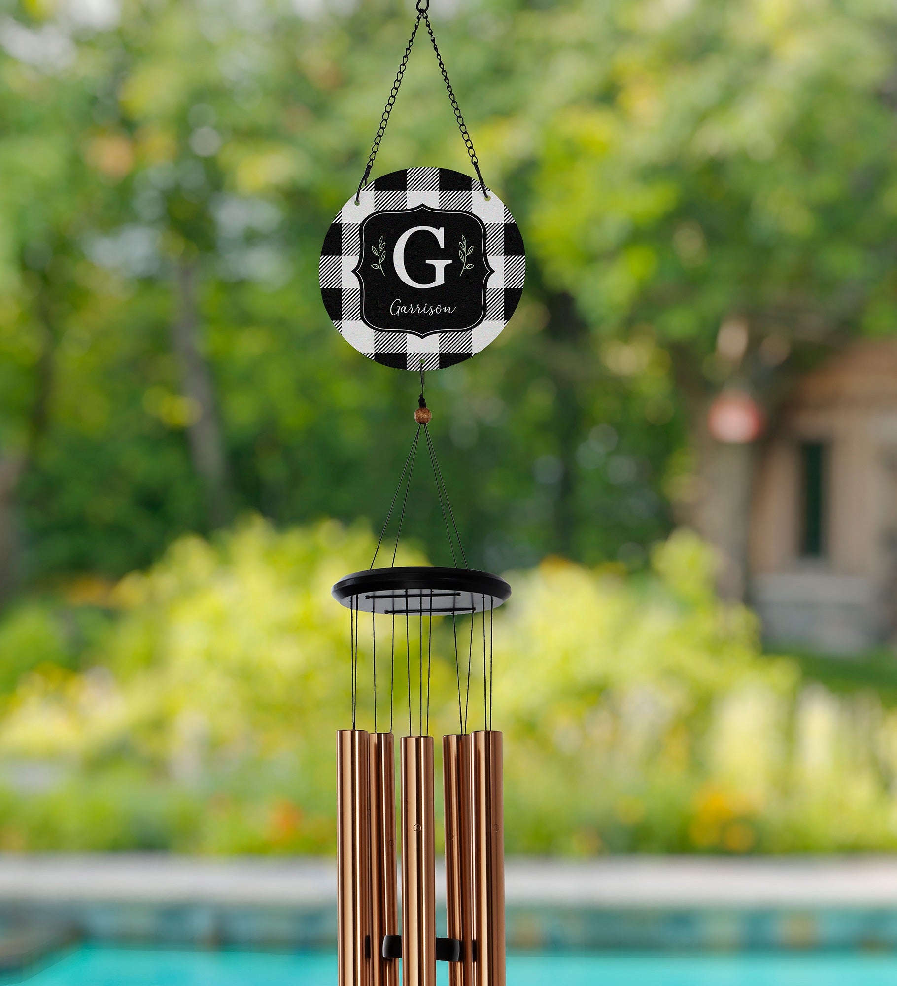 Black & White Buffalo Check Personalized Wind Chimes 