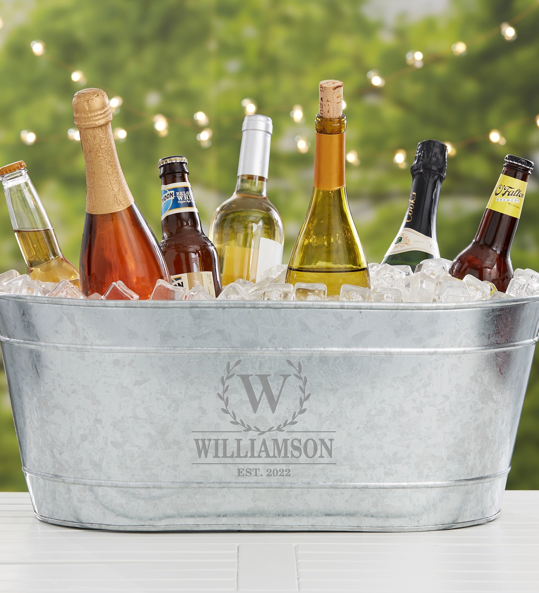 Laurel Wreath Personalized Galvanized Beverage Tub