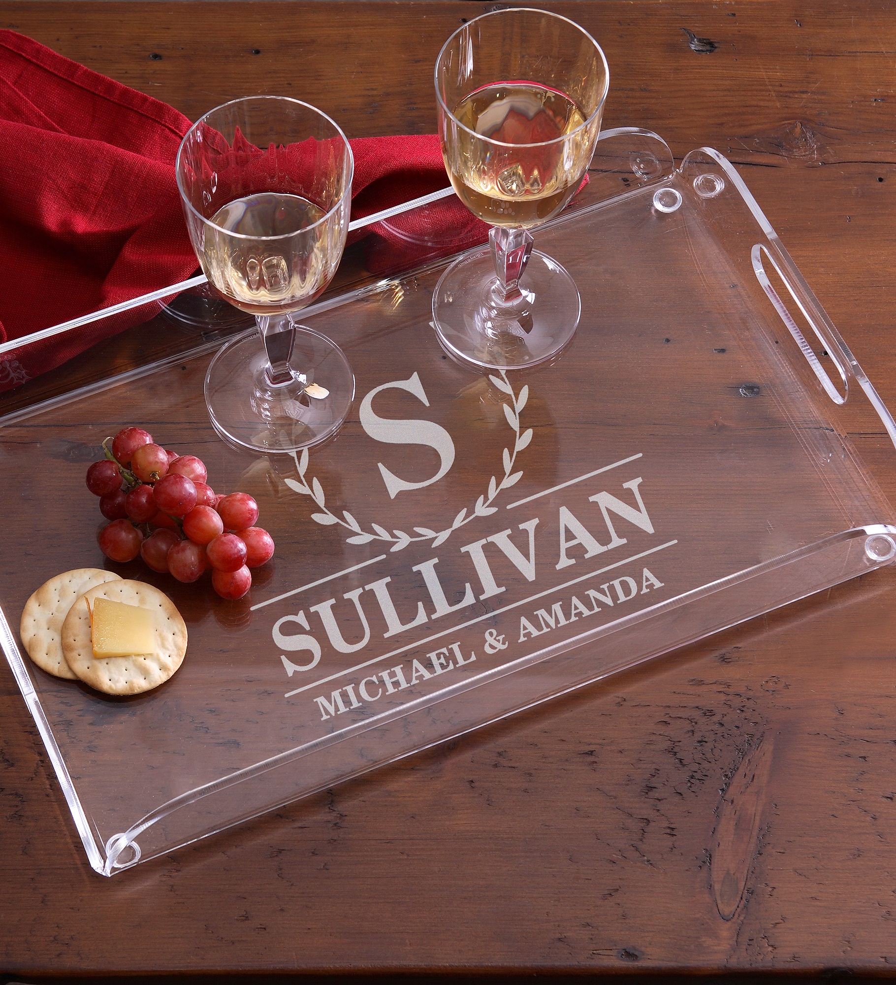 Laurel Wreath Personalized Acrylic Serving Tray