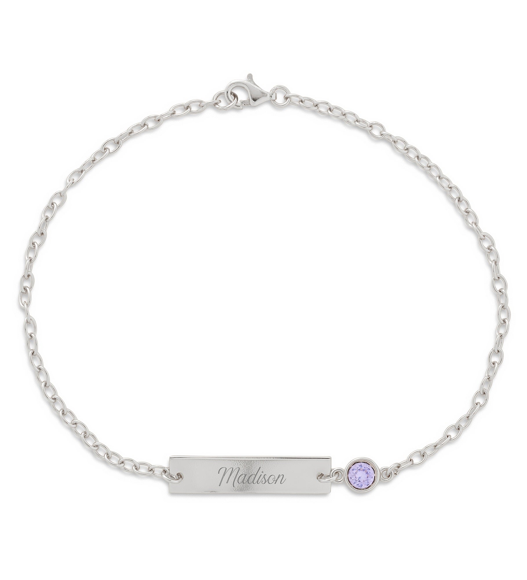 Engraved Bezel Set Birthstone Name Bracelet