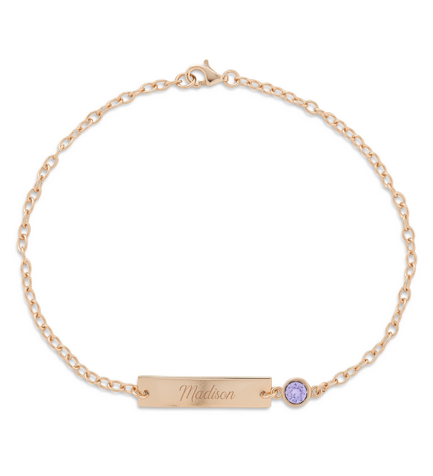 Engraved Bezel Set Birthstone Name Bracelet
