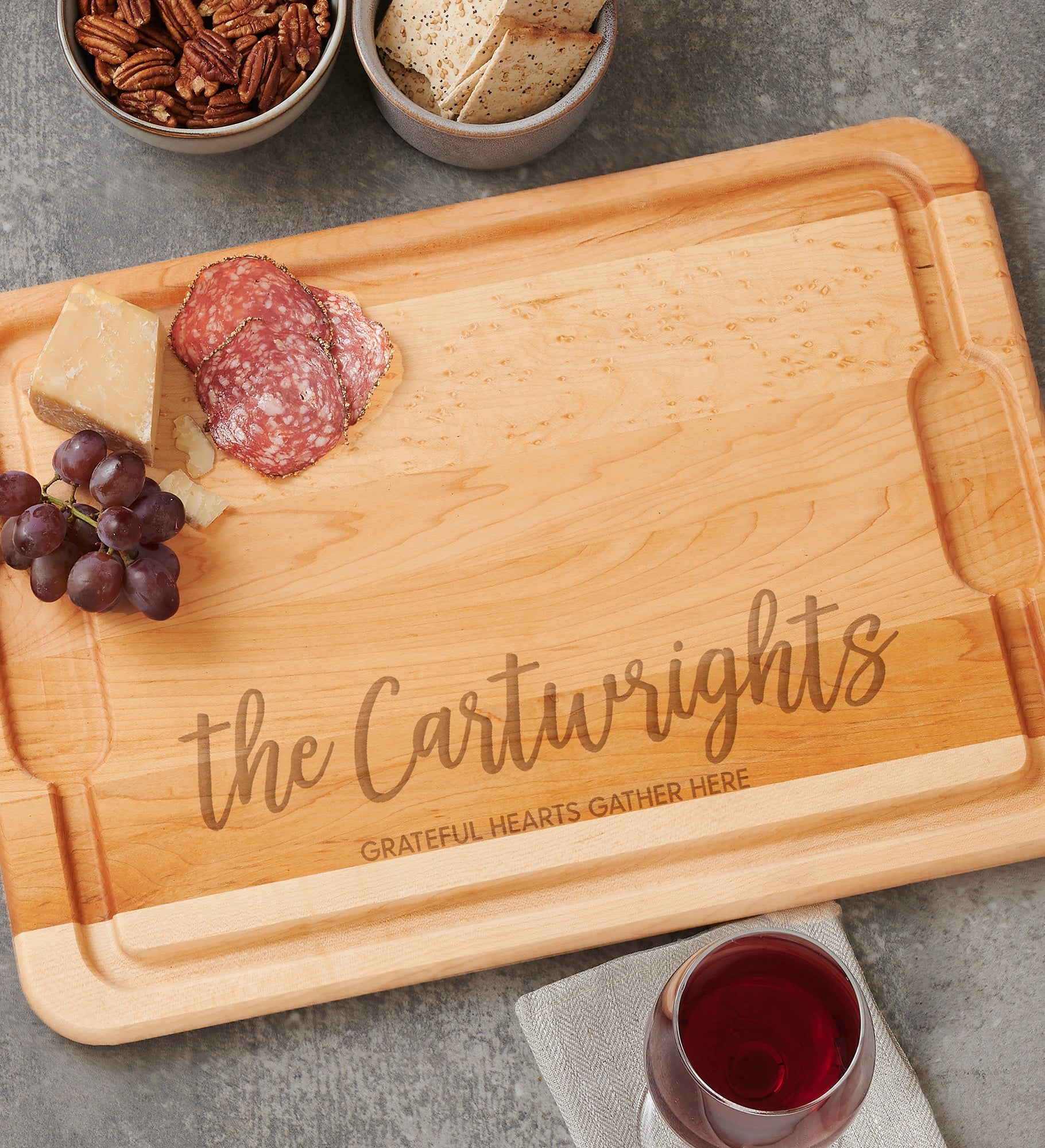 Seasonally Script Personalized Maple Charcuterie Board