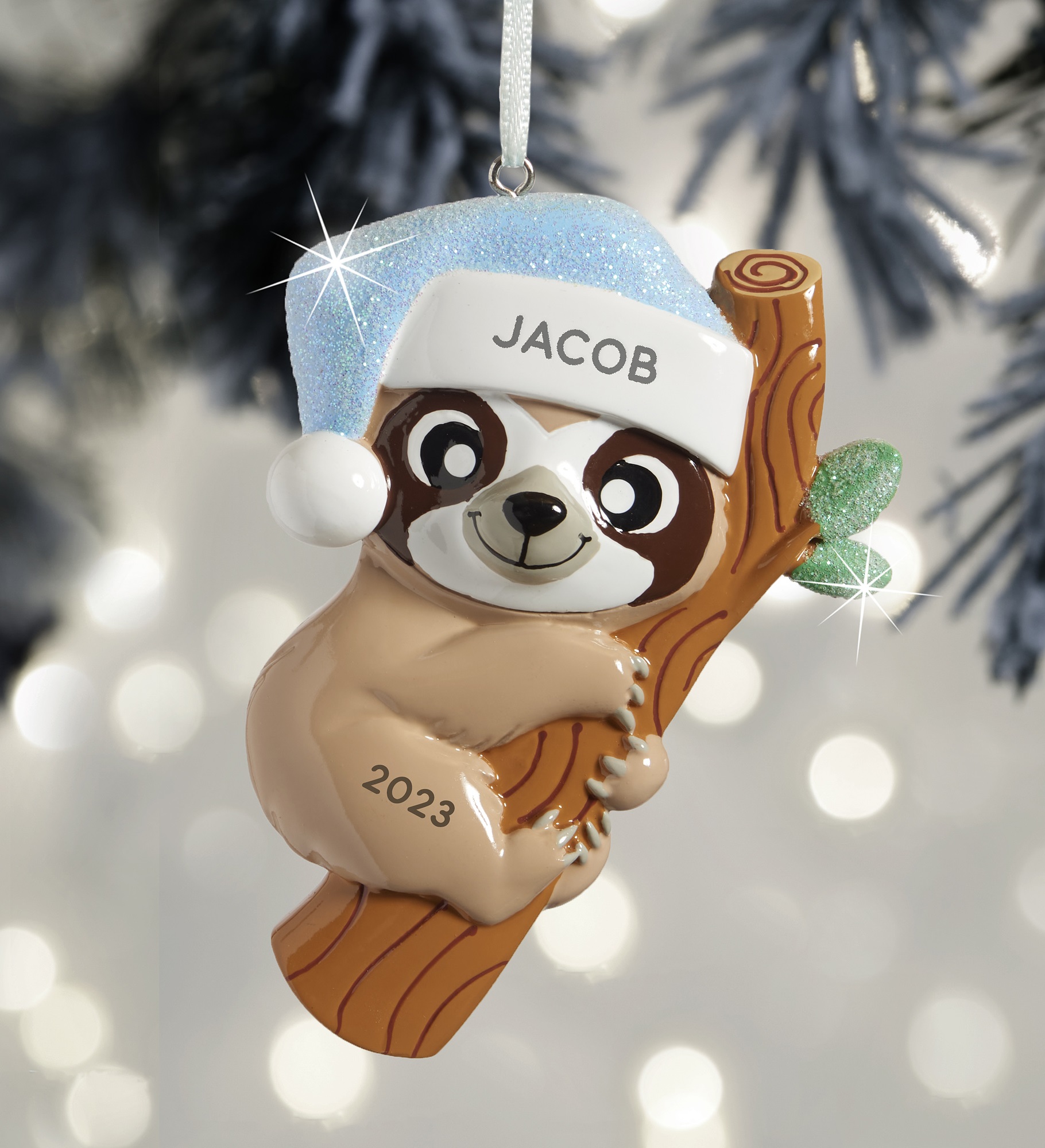 Baby Sloth Blue Personalized Ornament