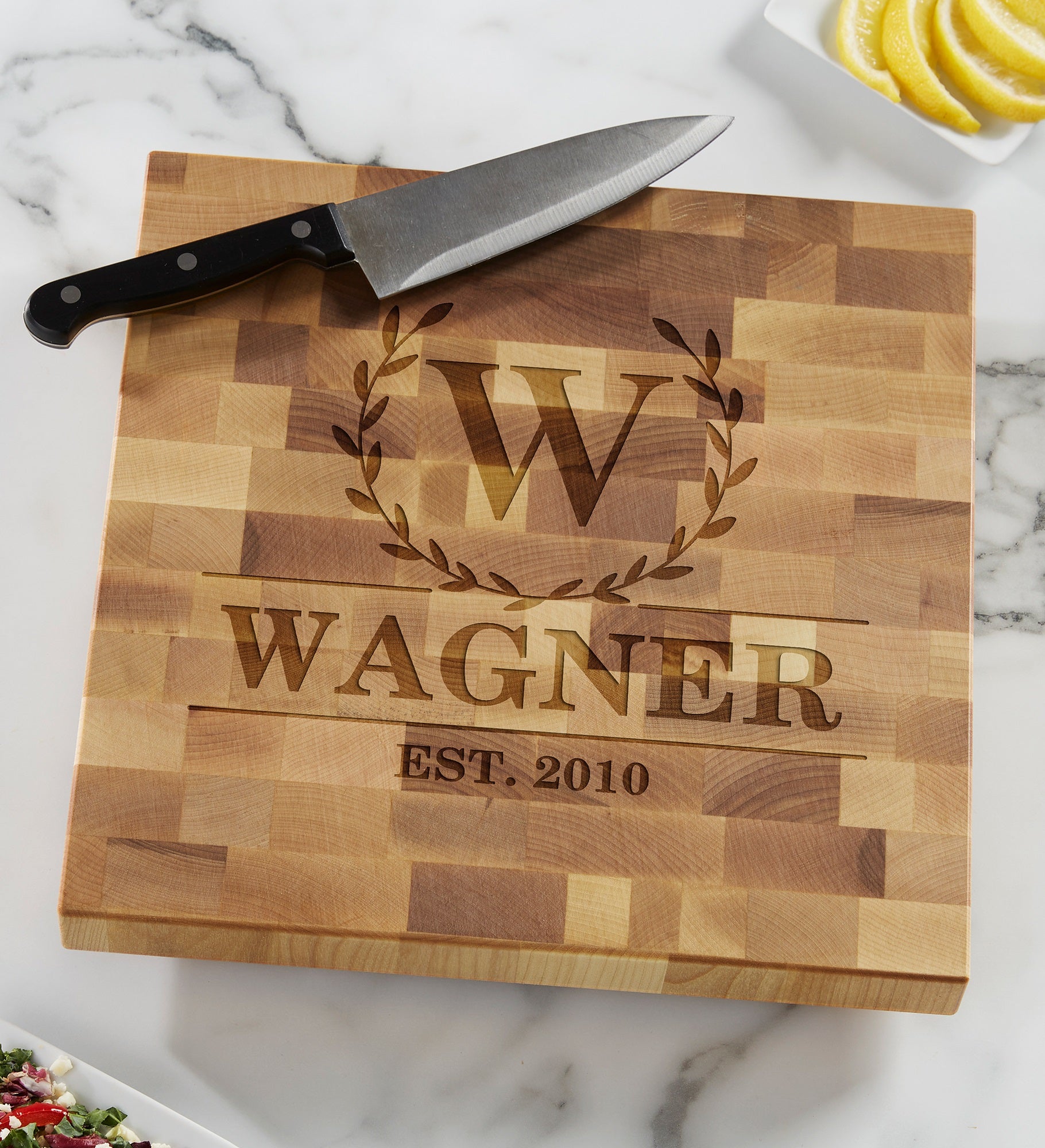 Laurel Wreath Personalized Butcher Block Cutting Board
