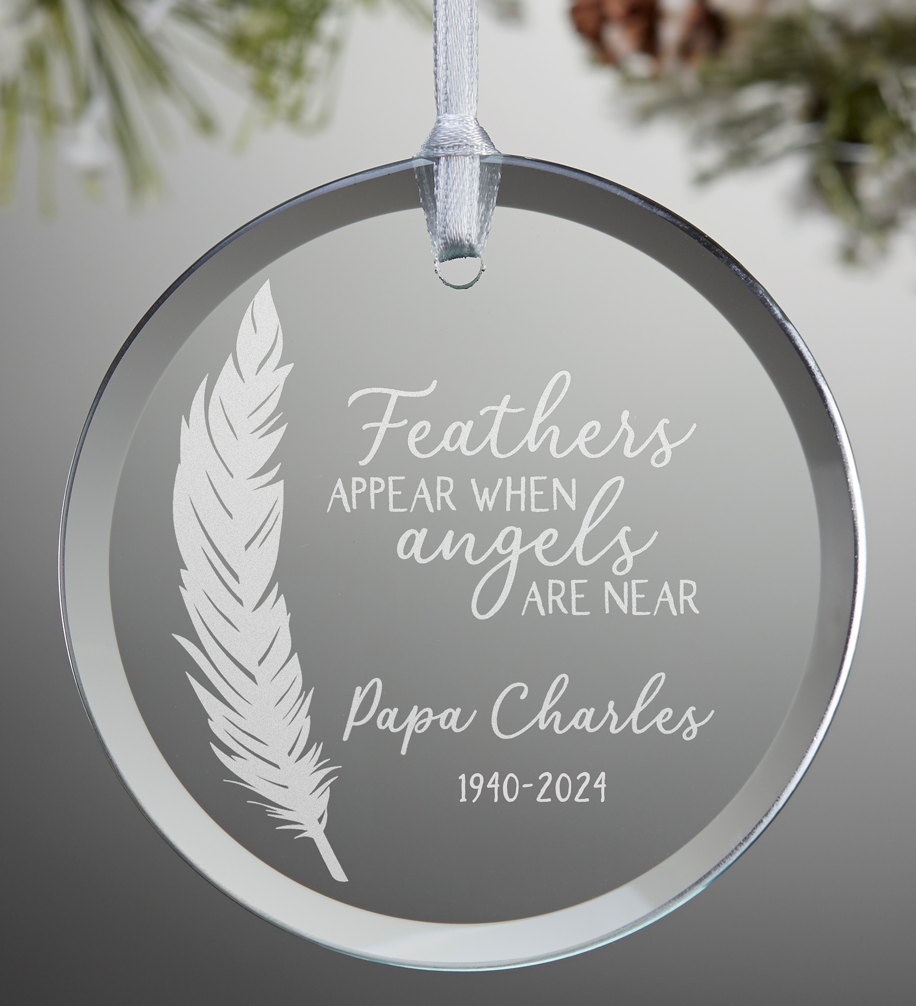Feather Quotes Personalized Memorial Glass Ornament