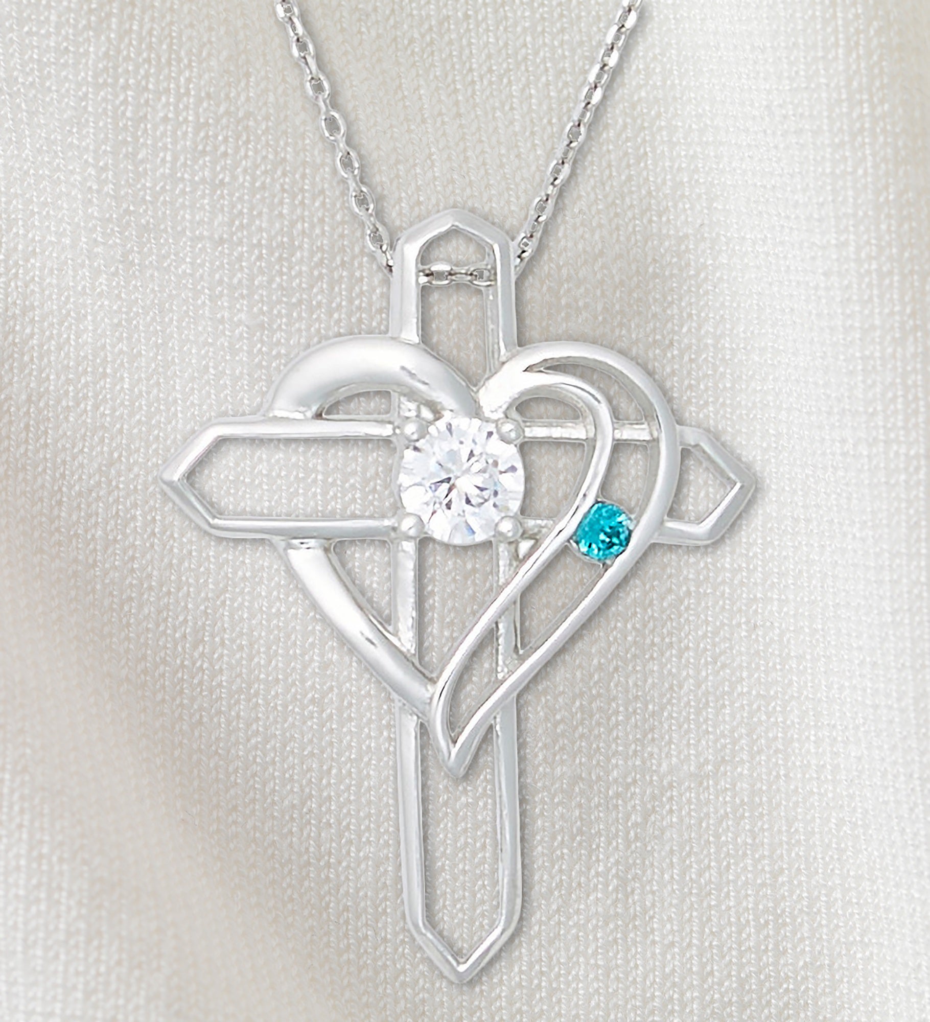 Heart & Cross Personalized Birthstone Necklace